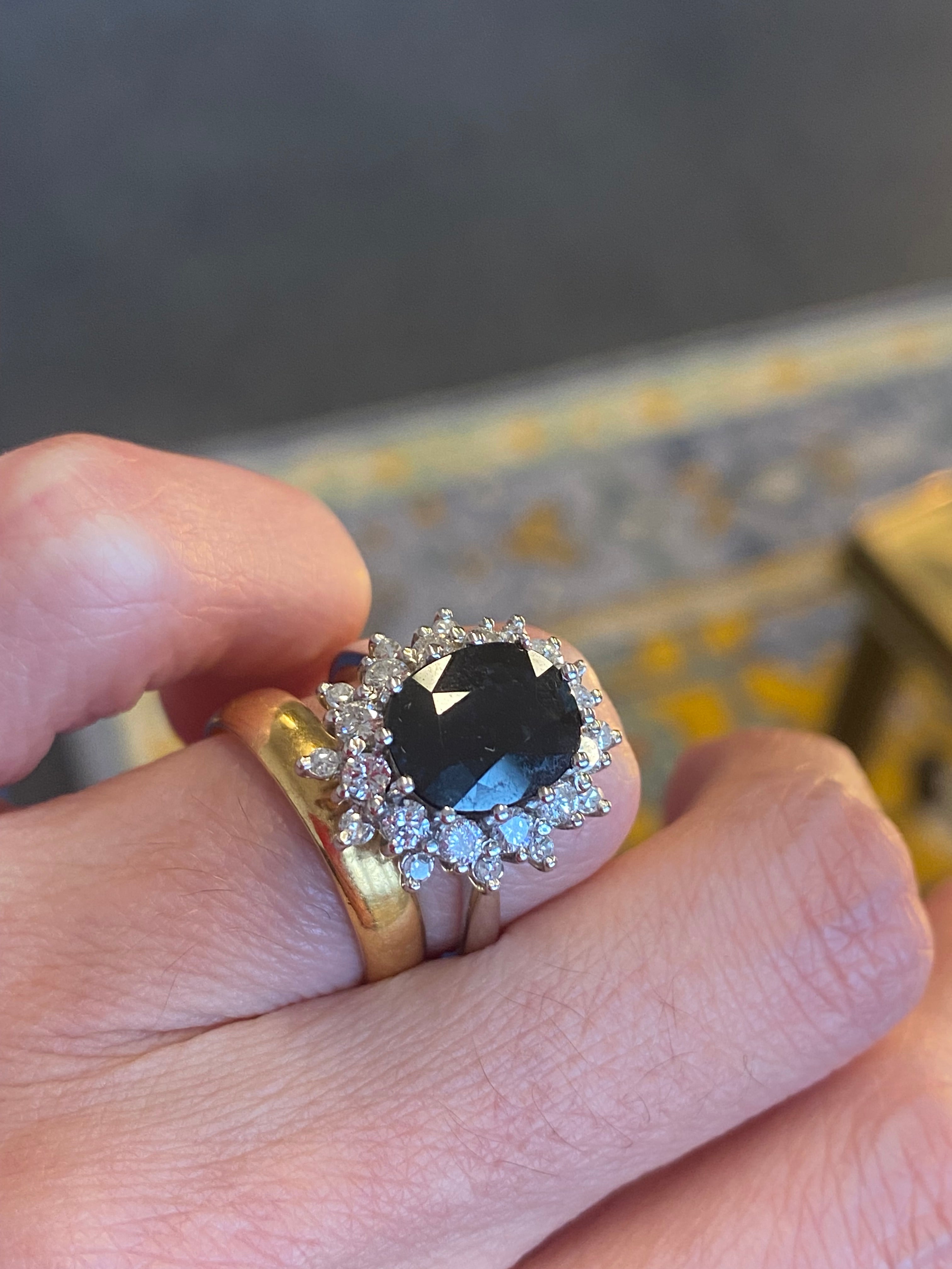 2.75 Carat Oval Blue Sapphire and 1.00 Carat Diamond Halo Ring in 18ct White Gold