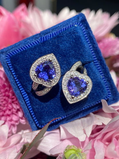 3.24ctw Heart Cut Tanzanite and Natural Diamond Ring in Platinum