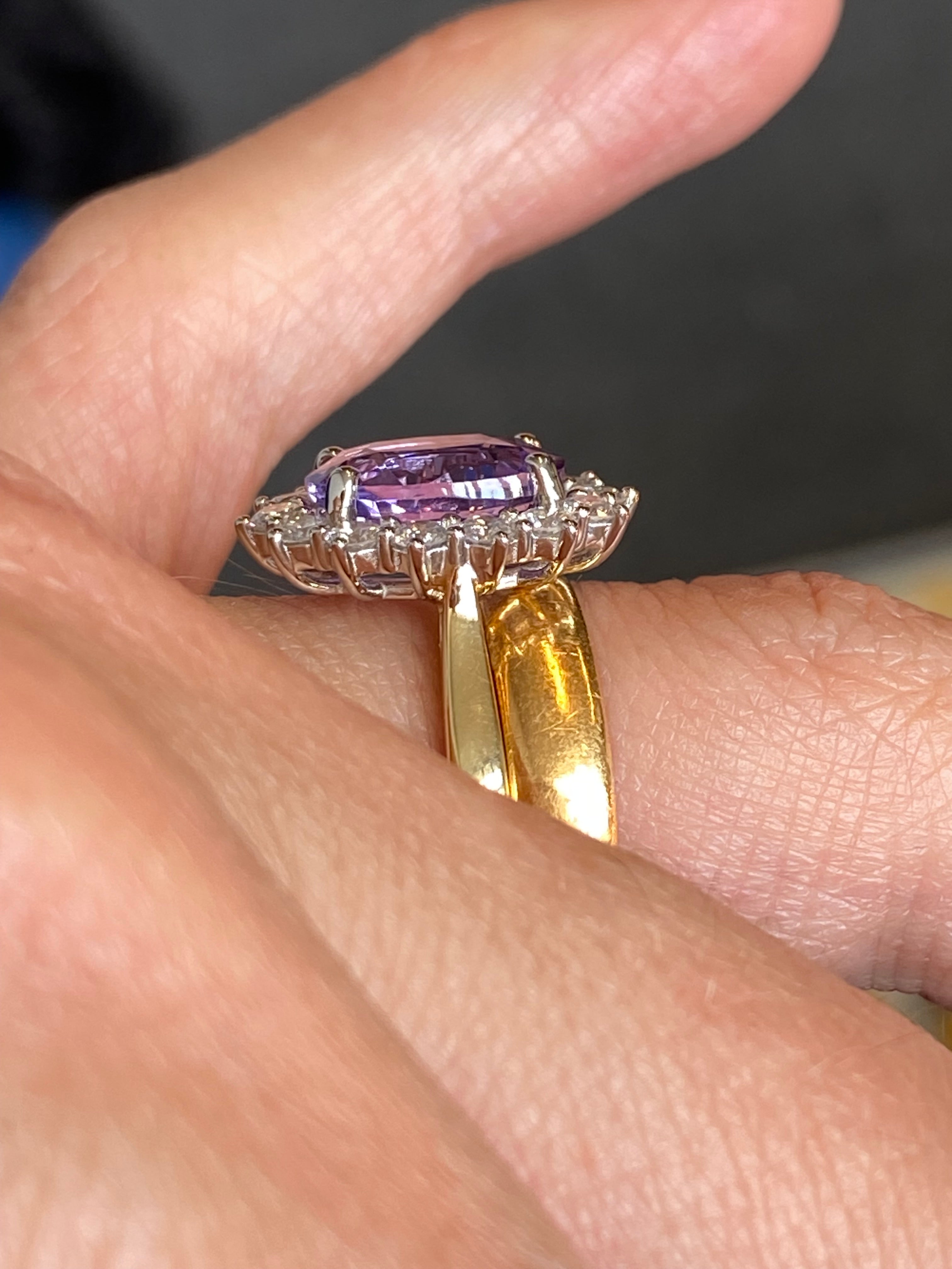 3.52 Carat No Heat Purple Sapphire and Natural Diamond Halo Ring in Platinum and 18ct Yellow Gold