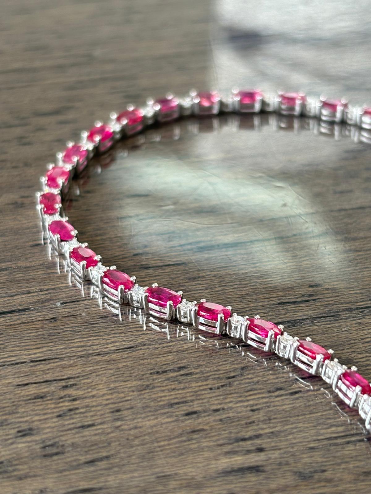 7.89 CTW Ruby and Natural Diamond Line Tennis Bracelet in 9ct White Gold