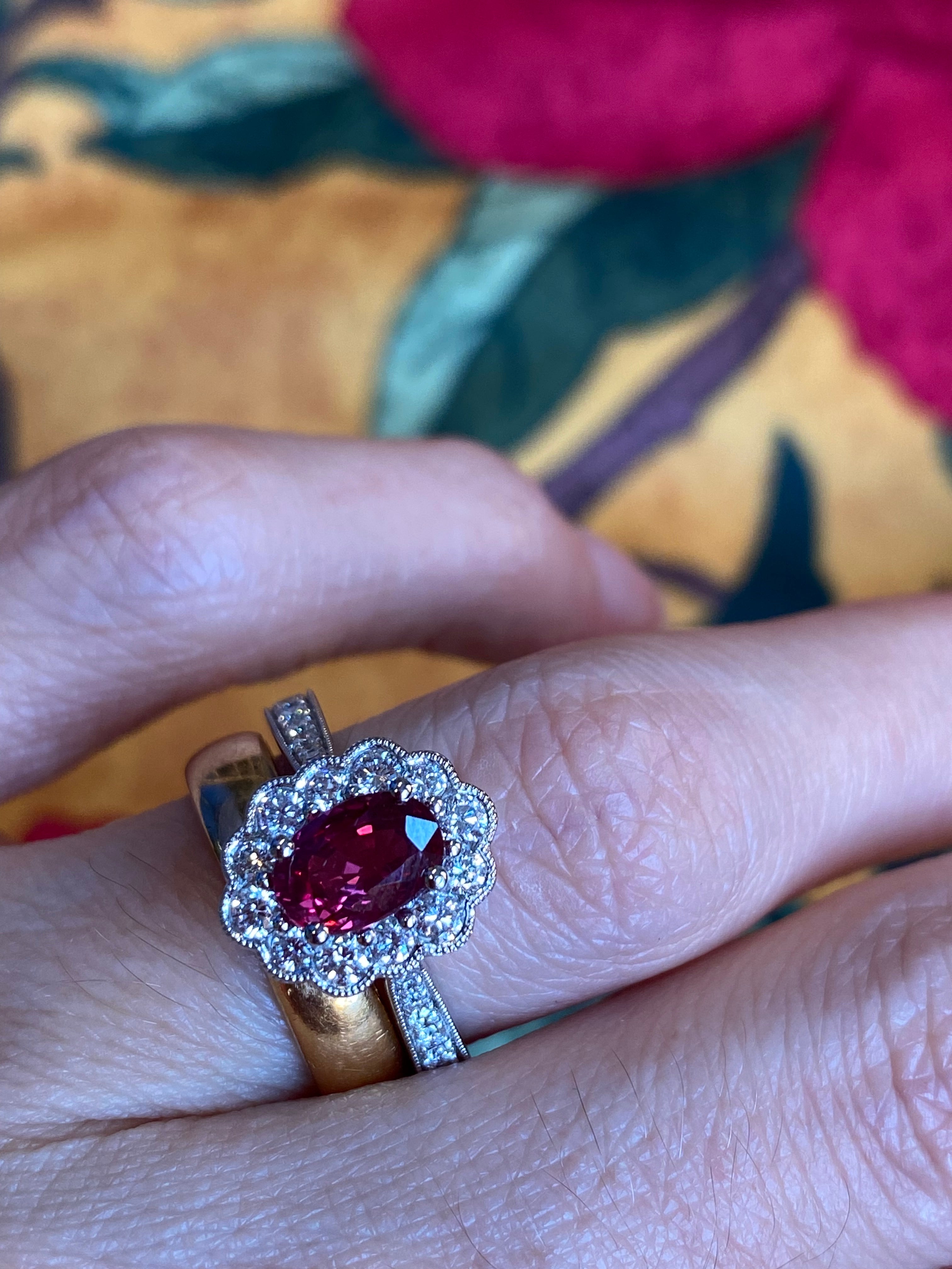 1.92ctw Oval-Cut Ruby and Natural Diamond Halo Ring in Platinum