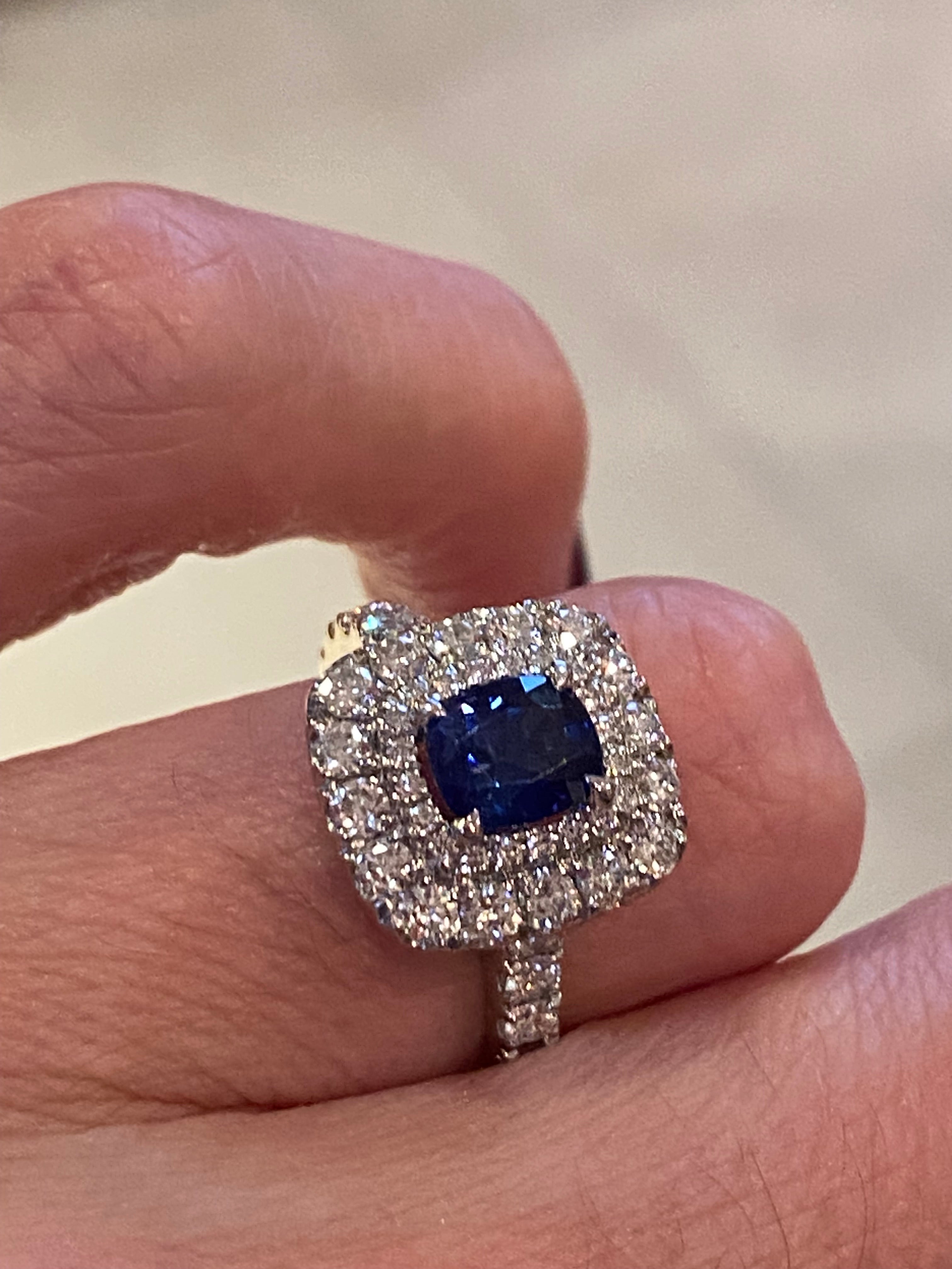 2.48 CTW Blue Ceylon Sapphire and Natural Diamond Double Halo Ring in Platinum