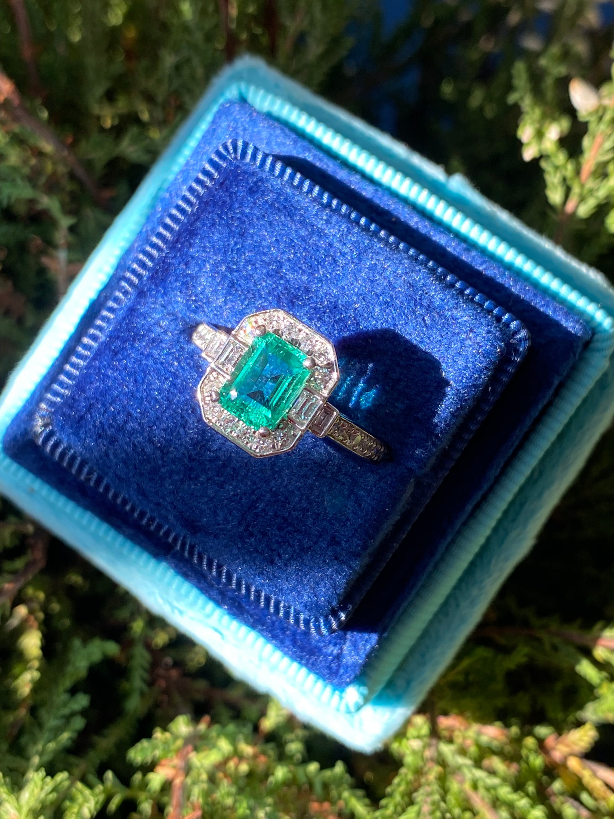 1.10 Carat Colombian Emerald and 0.46ctw Natural Diamond Ring in Platinum