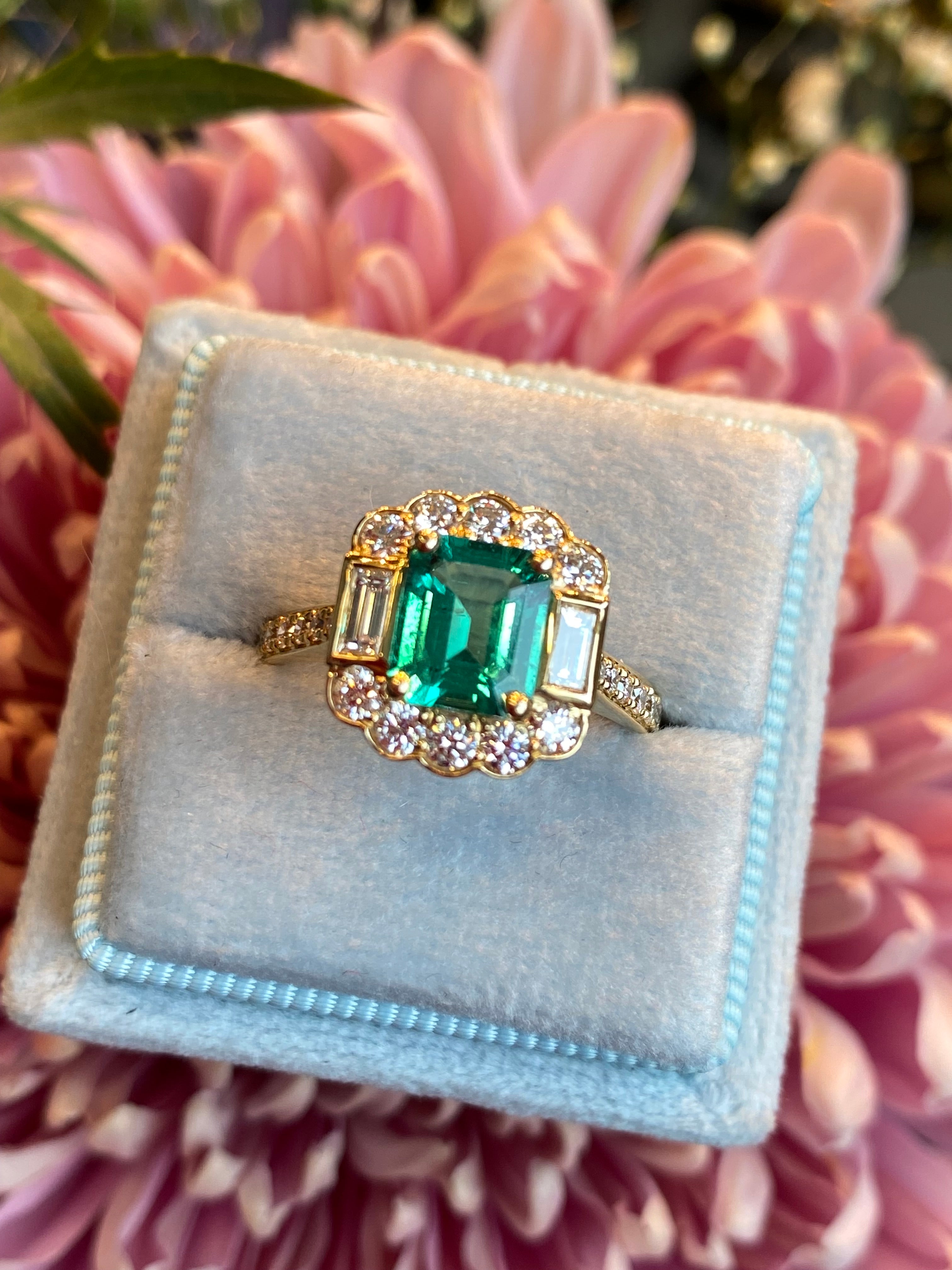 1.17 Carat GIA Colombian Emerald and 0.75ctw Natural Diamond Ring in 18ct Yellow Gold