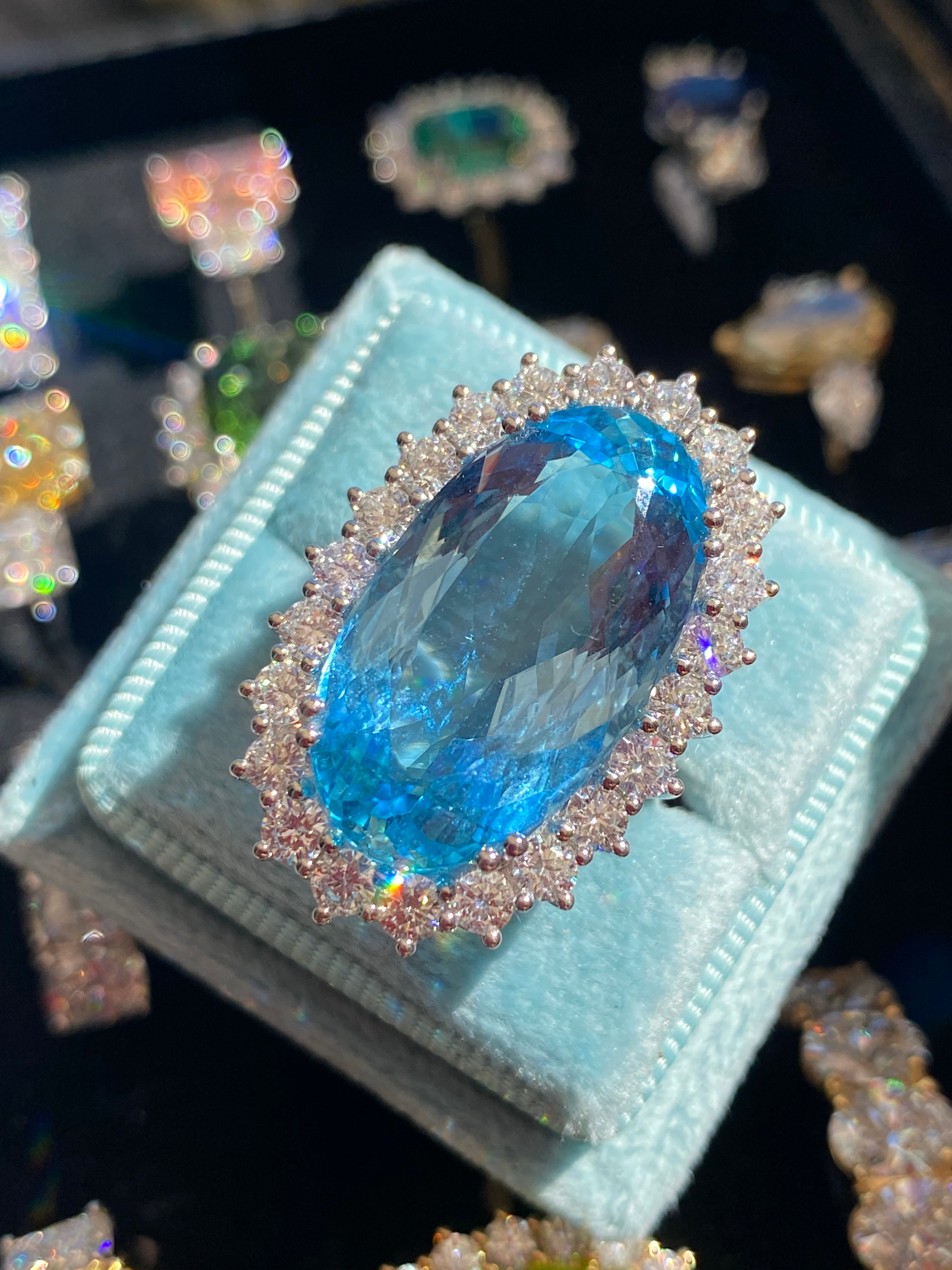 15.48 Carat Certified Santa Maria Aquamarine and 1.87ctw Natural Diamond Halo Ring in Platinum