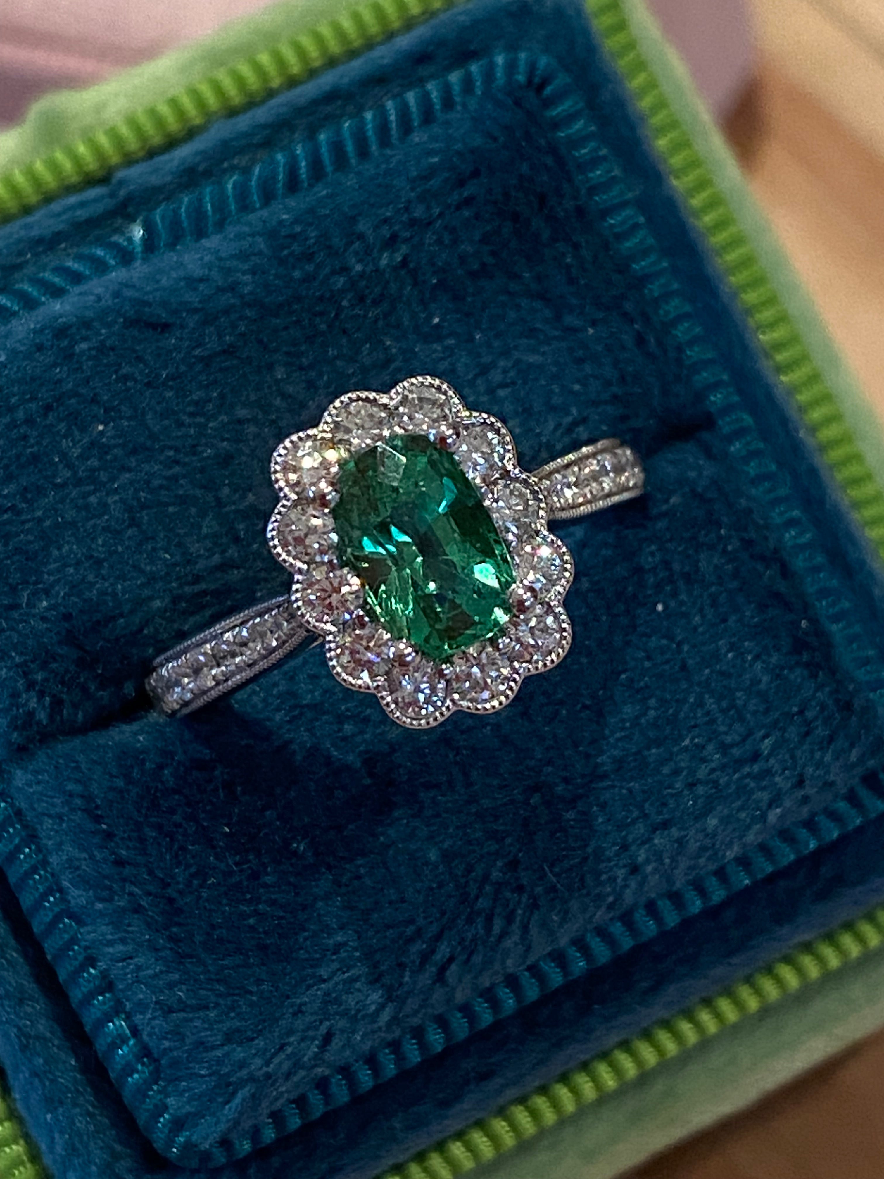 1.75 CTW Tsavorite Garnet and Natural Diamond Halo Ring in Platinum