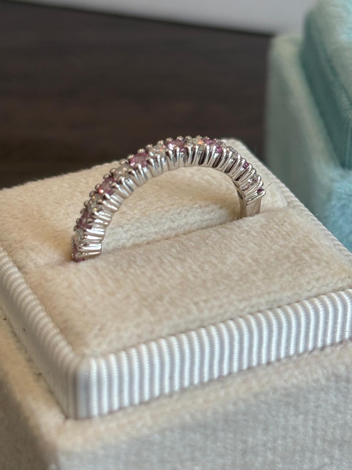 0.47ctw Natural Pink Sapphire and Moissanite Eternity Stacking Ring in Sterling Silver