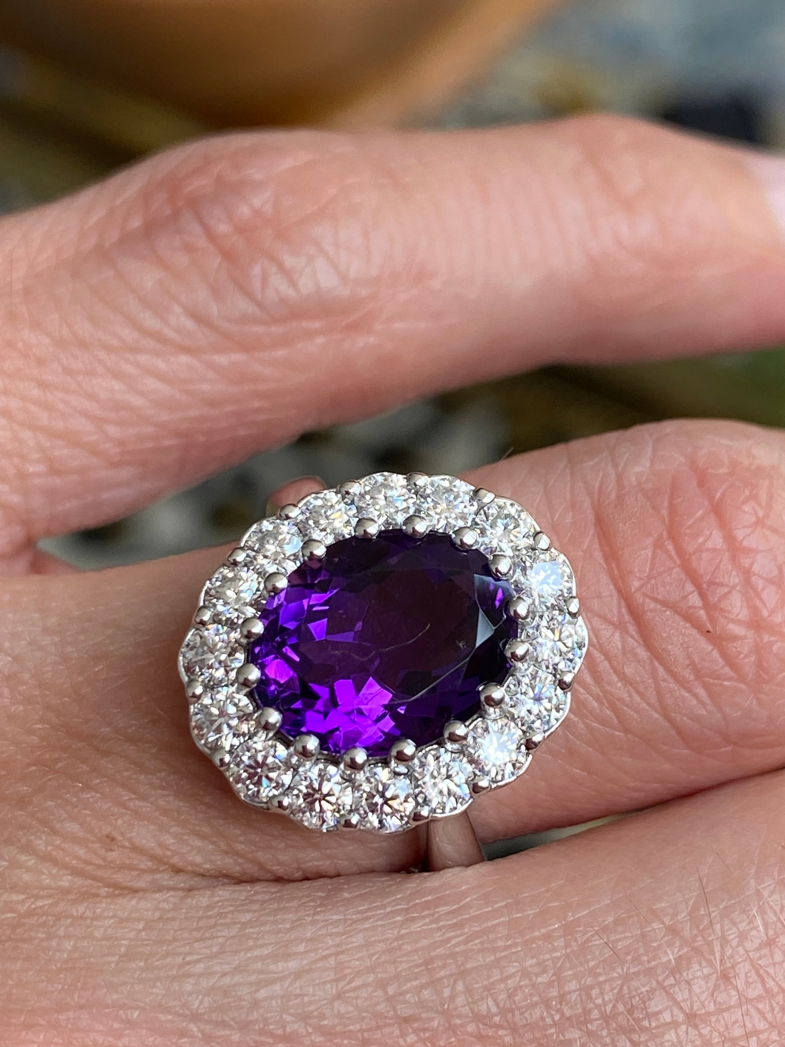 5.50 CTW Oval Cut Amethyst and Moissanite Halo Cocktail Ring
