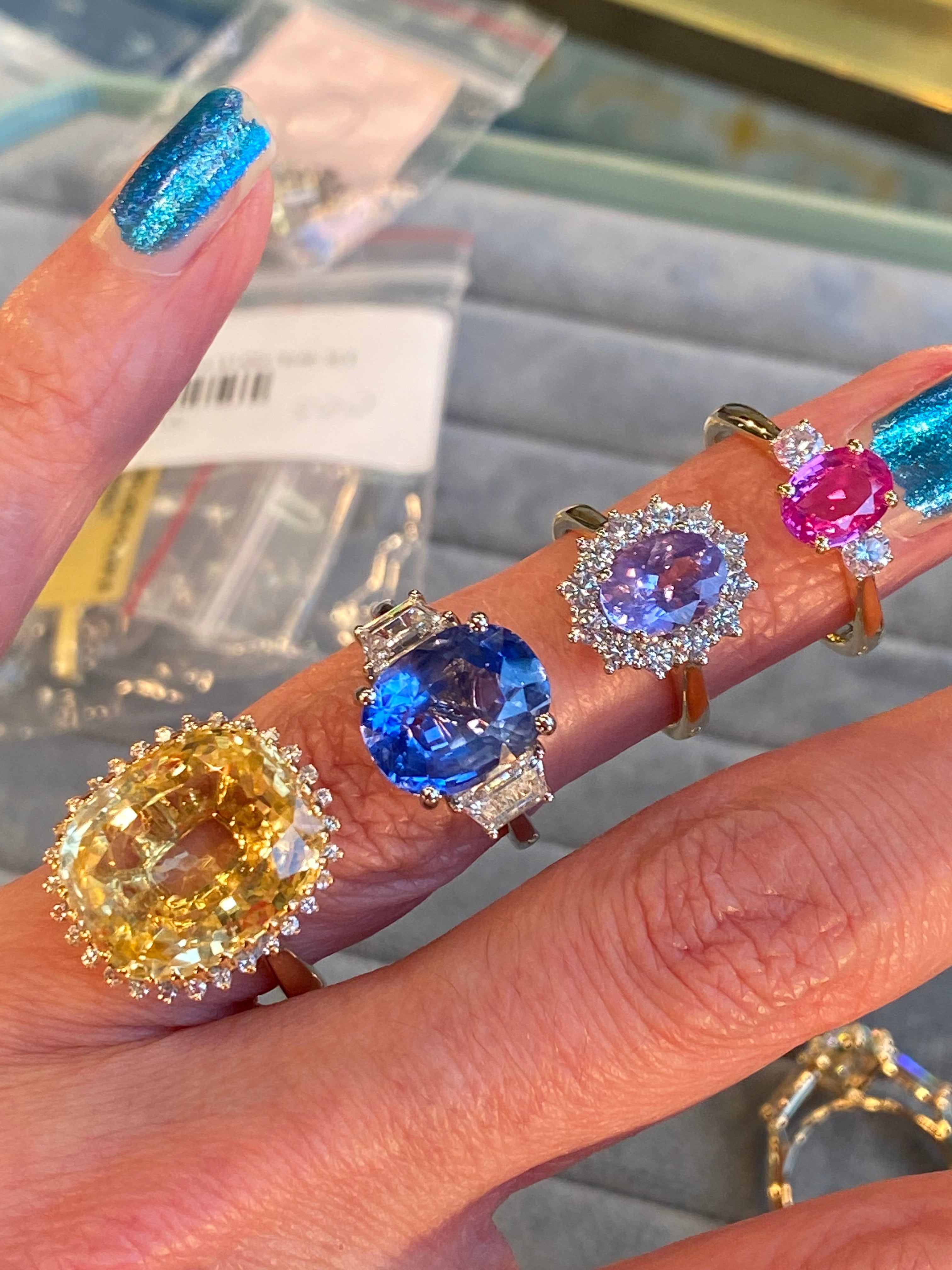 6.25 Carat Unheated Blue Ceylon Sapphire and 0.95 Carat Diamond Ring