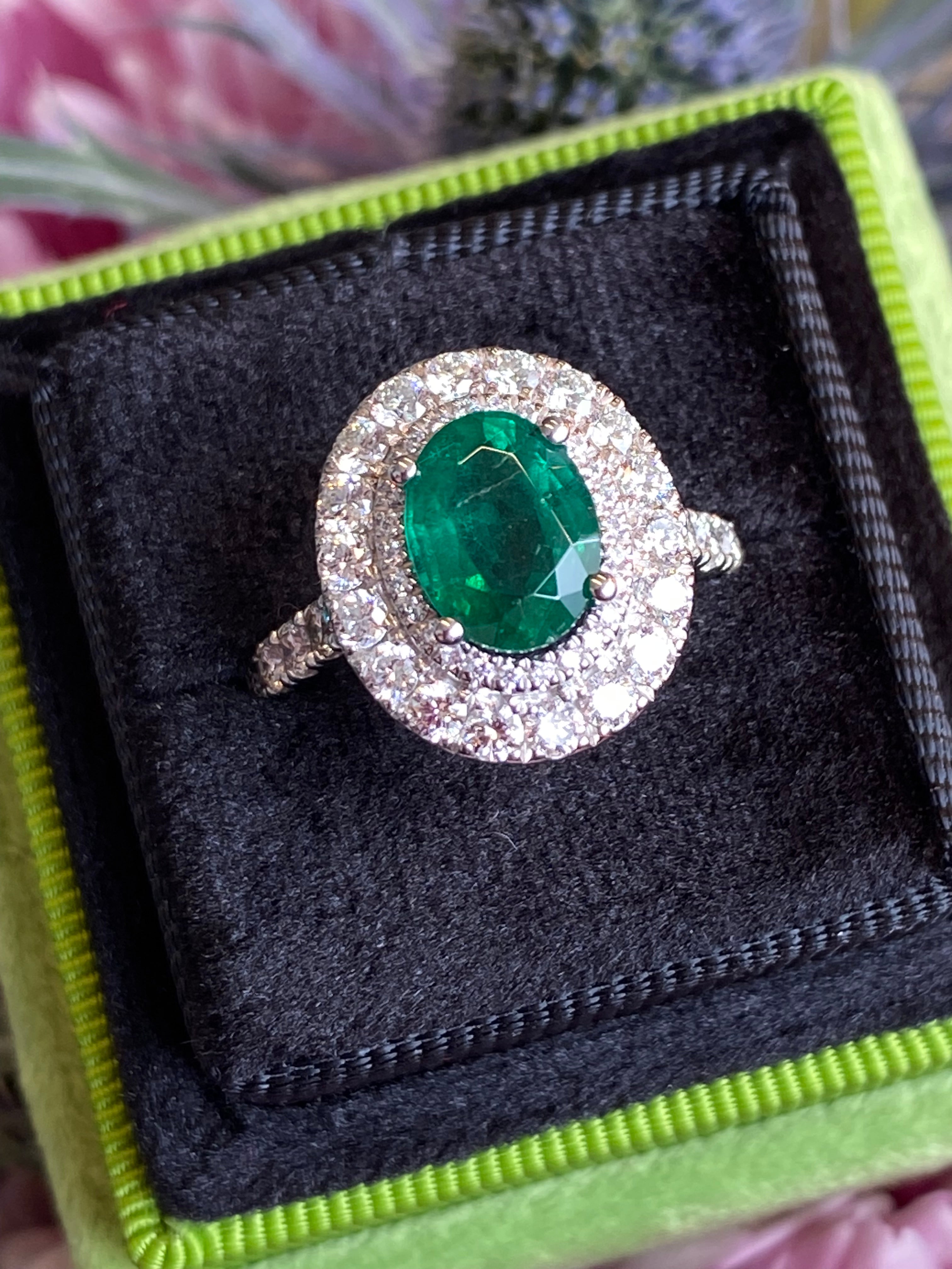3.11 CTW Emerald and Natural Diamond Double Halo Ring in Platinum