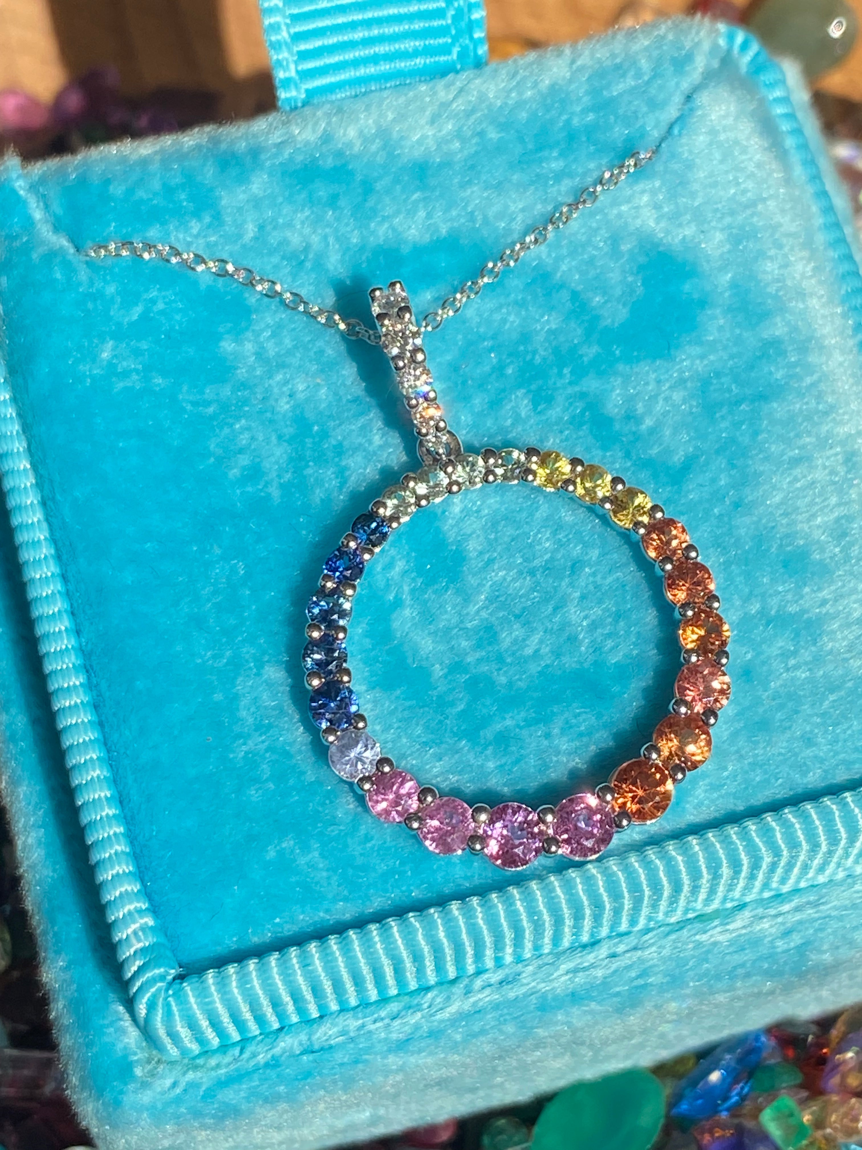 1.16 CTW Multi Colour Sapphire and Diamond Pendant Necklace in 18ct White Gold