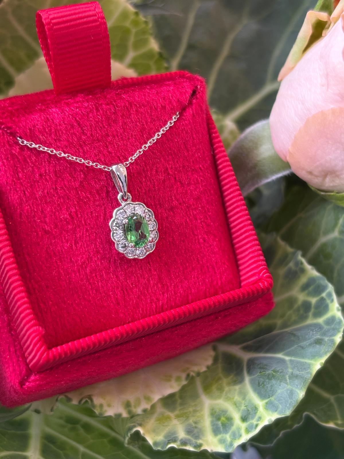 0.64 CTW Tsavorite Garnet and Natural Diamond Pendant Necklace in 18ct White Gold