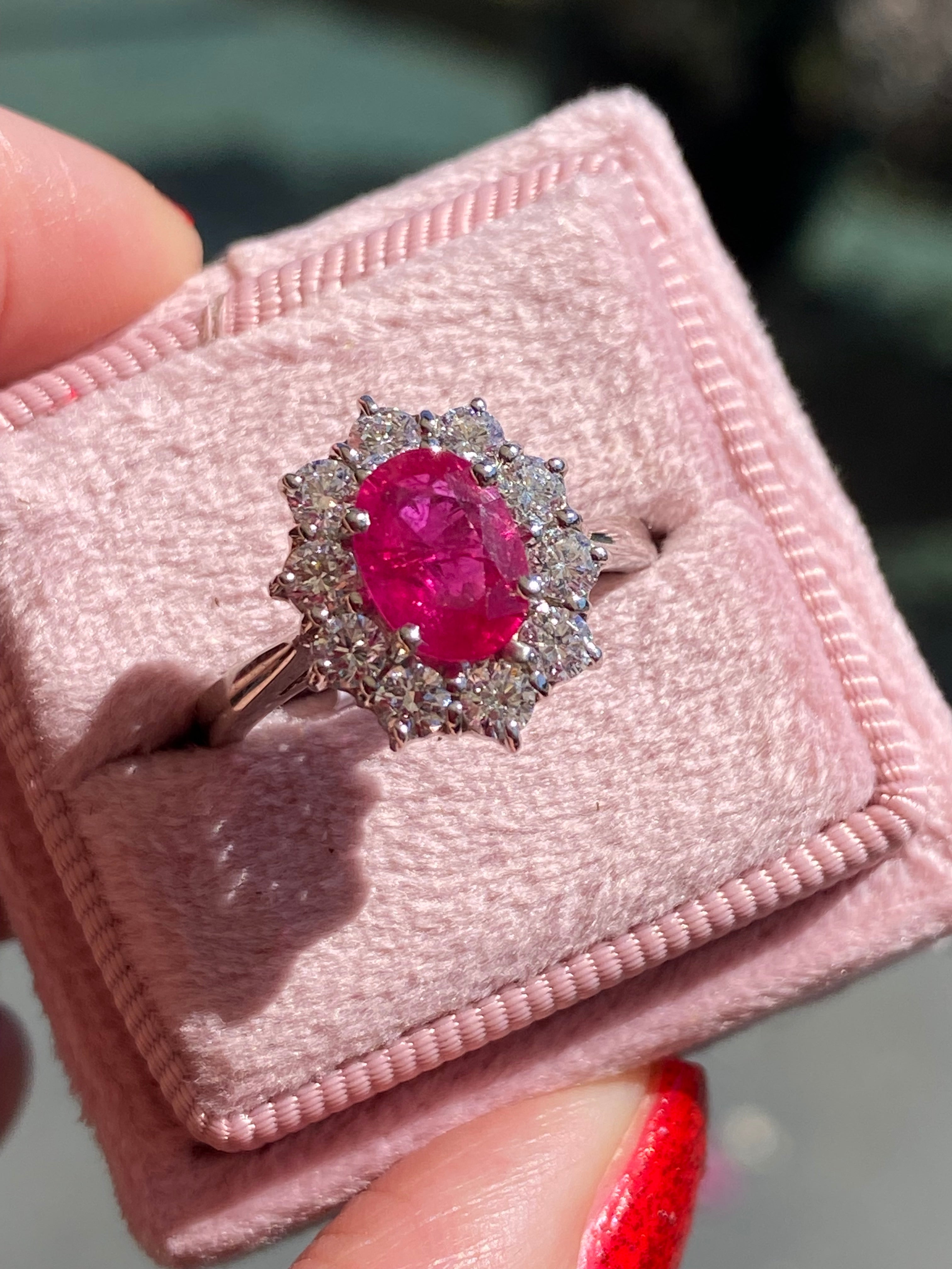 2.08 CTW Oval-Cut Ruby and Natural Diamond Halo Ring in Platinum