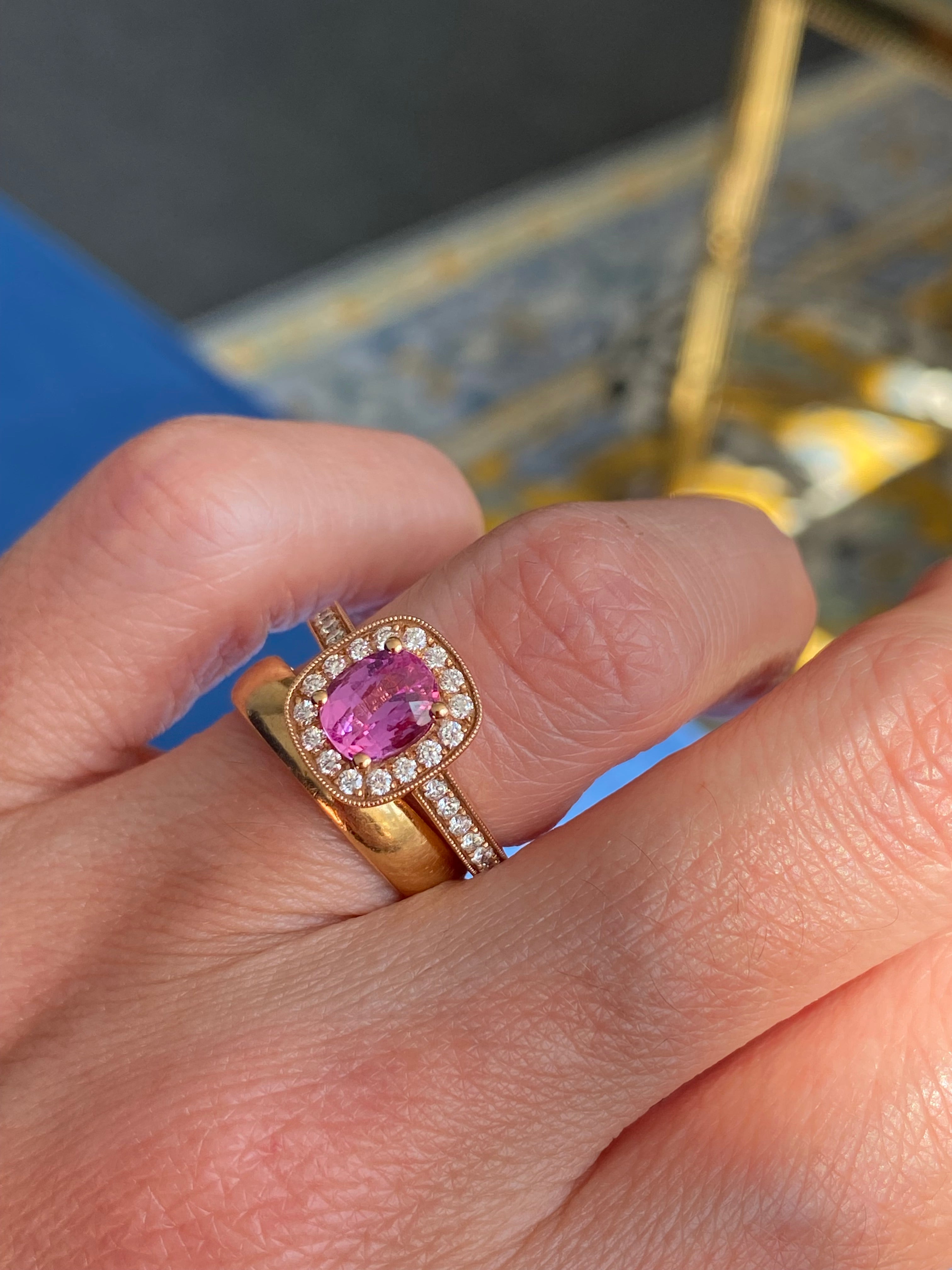 1.60 Carat Pink Sapphire and Natural Diamond Ring in 18ct Rose Gold