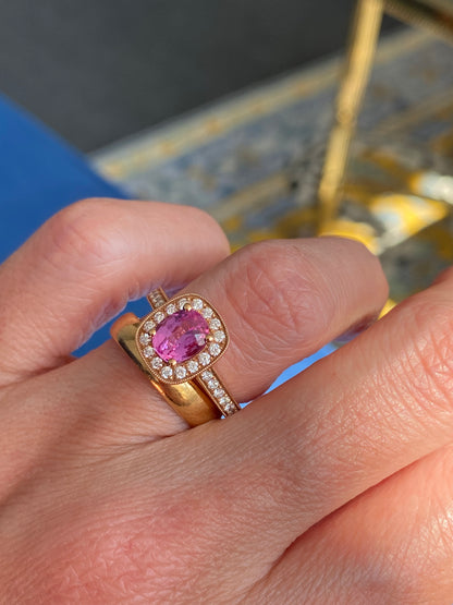 1.60 Carat Pink Sapphire and Natural Diamond Ring in 18ct Rose Gold