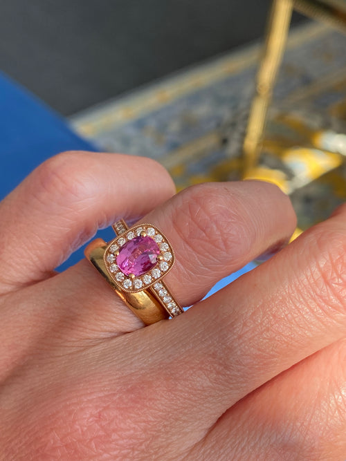 1.60 Carat Pink Sapphire and Natural Diamond Ring in 18ct Rose Gold