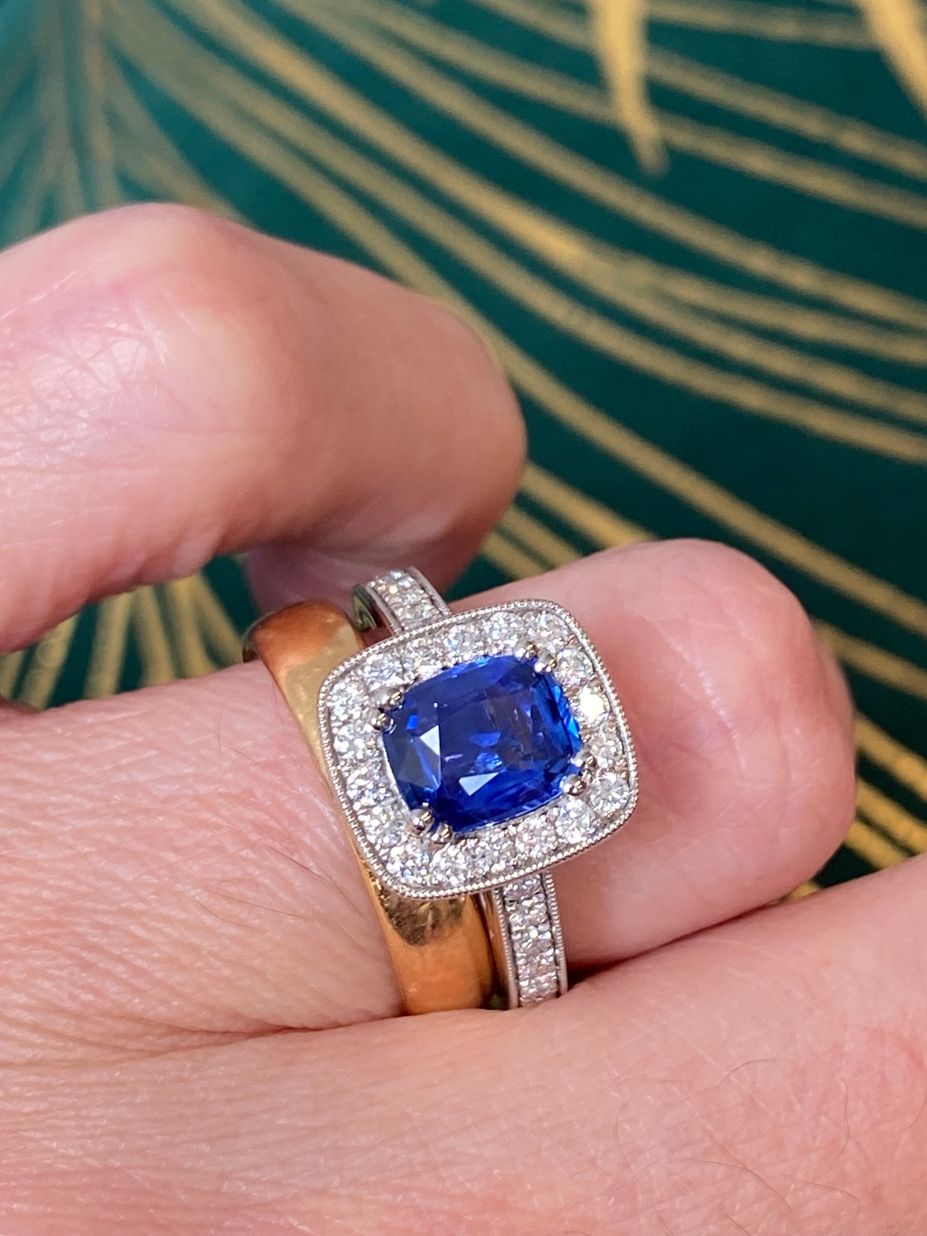 2.11 CTW Blue Ceylon Sapphire and Natural Diamond Ring in Platinum