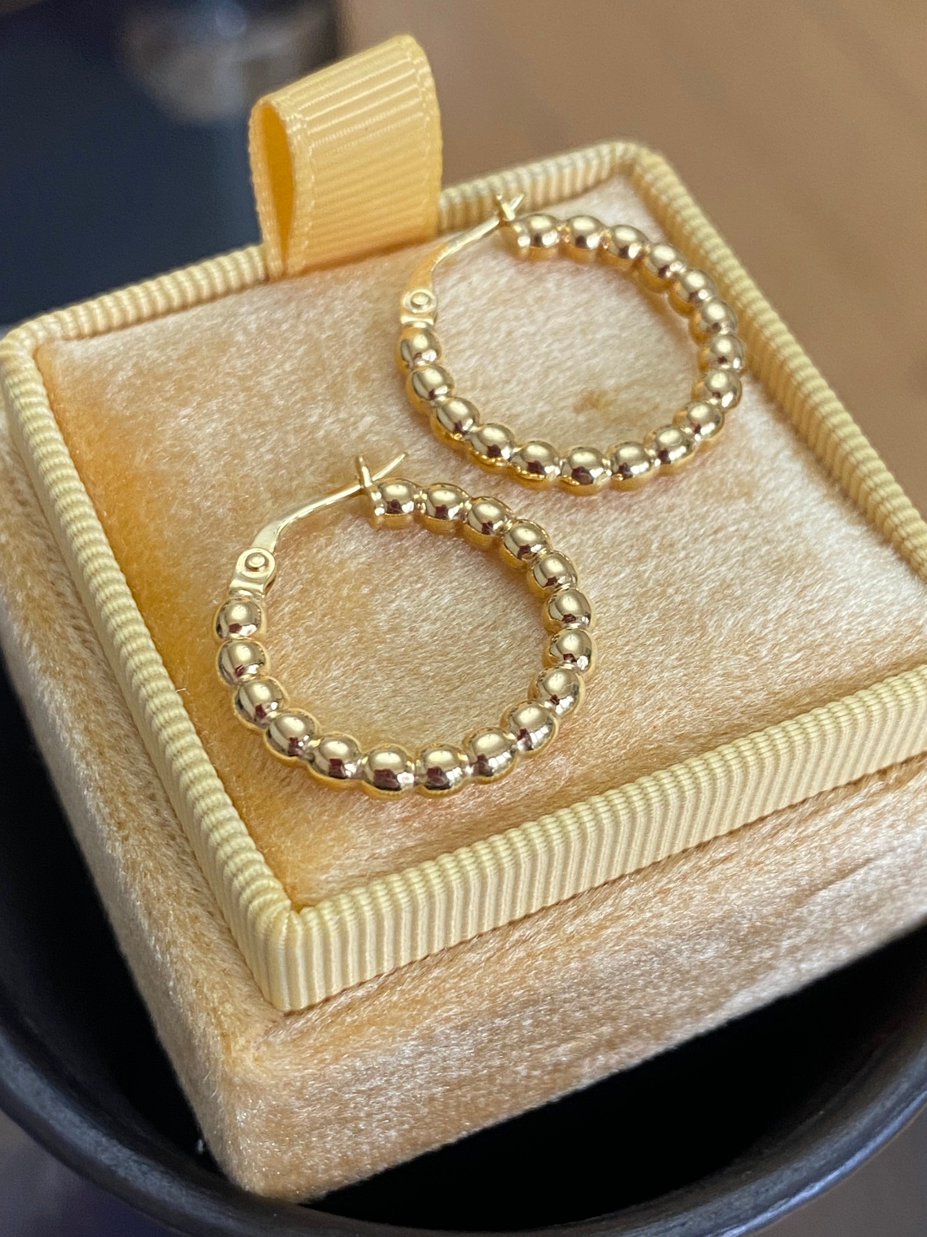 Beautiful Beaded Ball Hoop Earrings in 9ct Yellow Gold