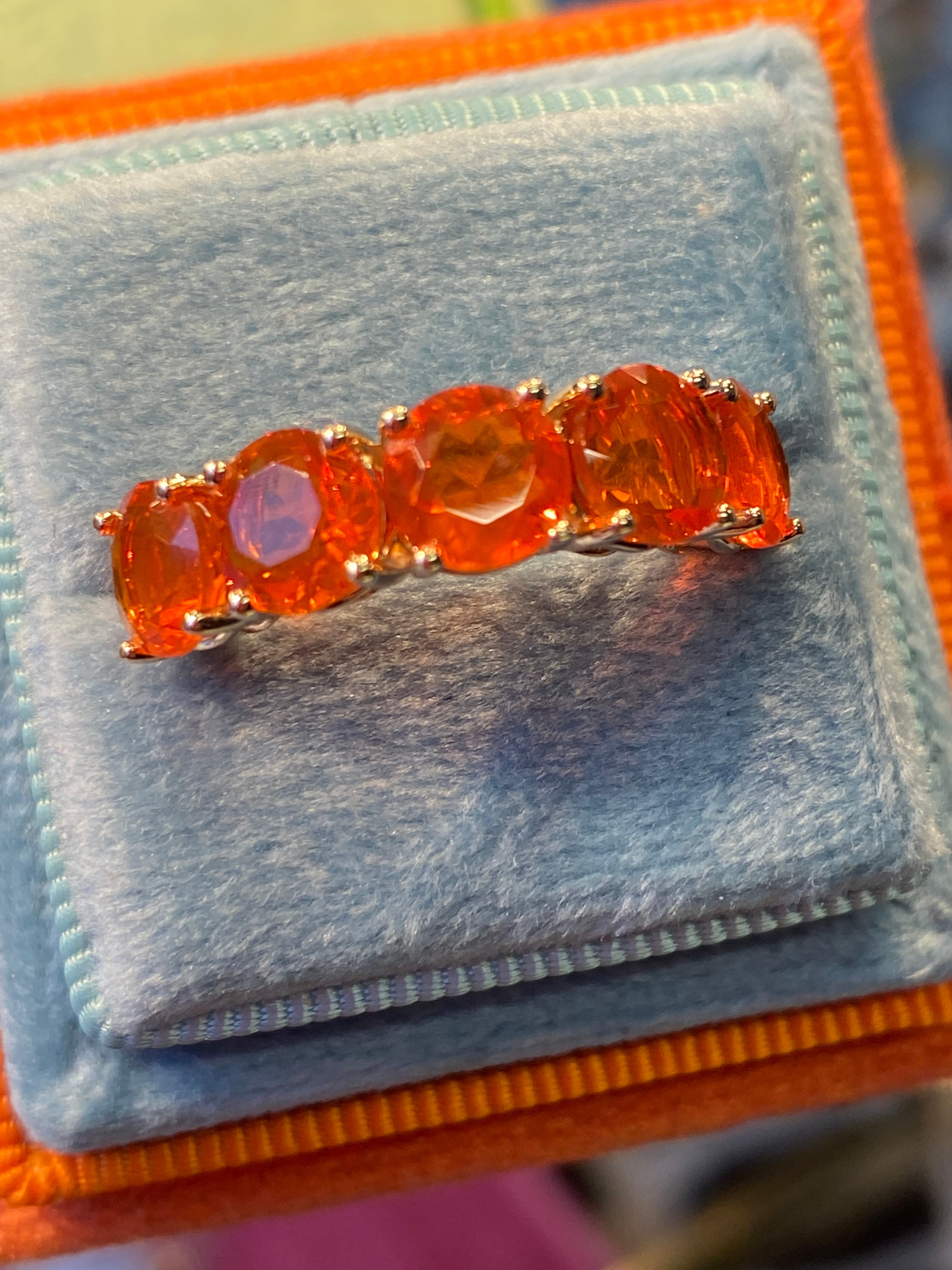 3.04 CTW Fire Opal Five Stone Ring in 9ct Yellow Gold