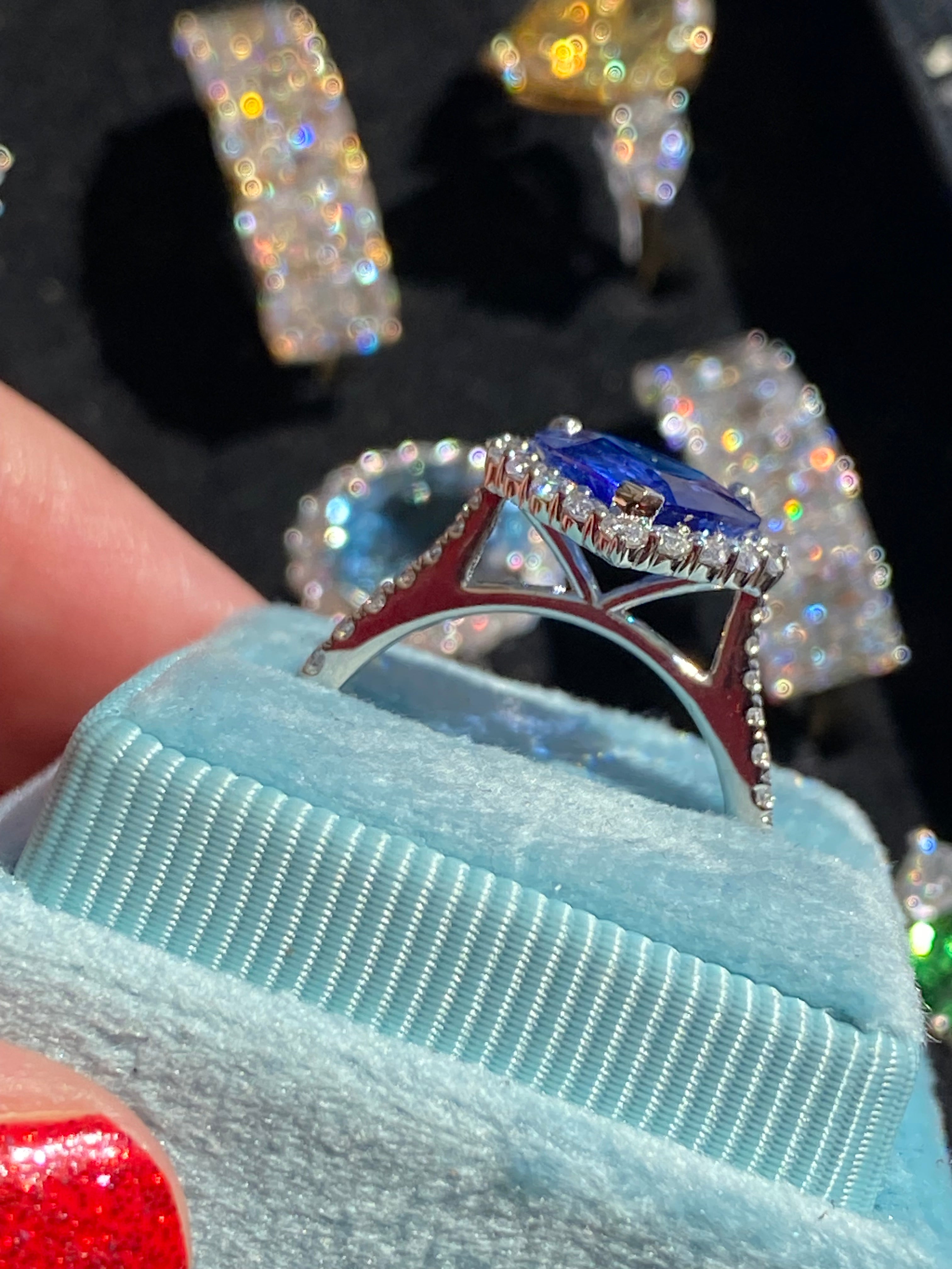 2.56 Carat Heart Shape Ceylon Sapphire and Natural Diamond Halo Ring in Platinum