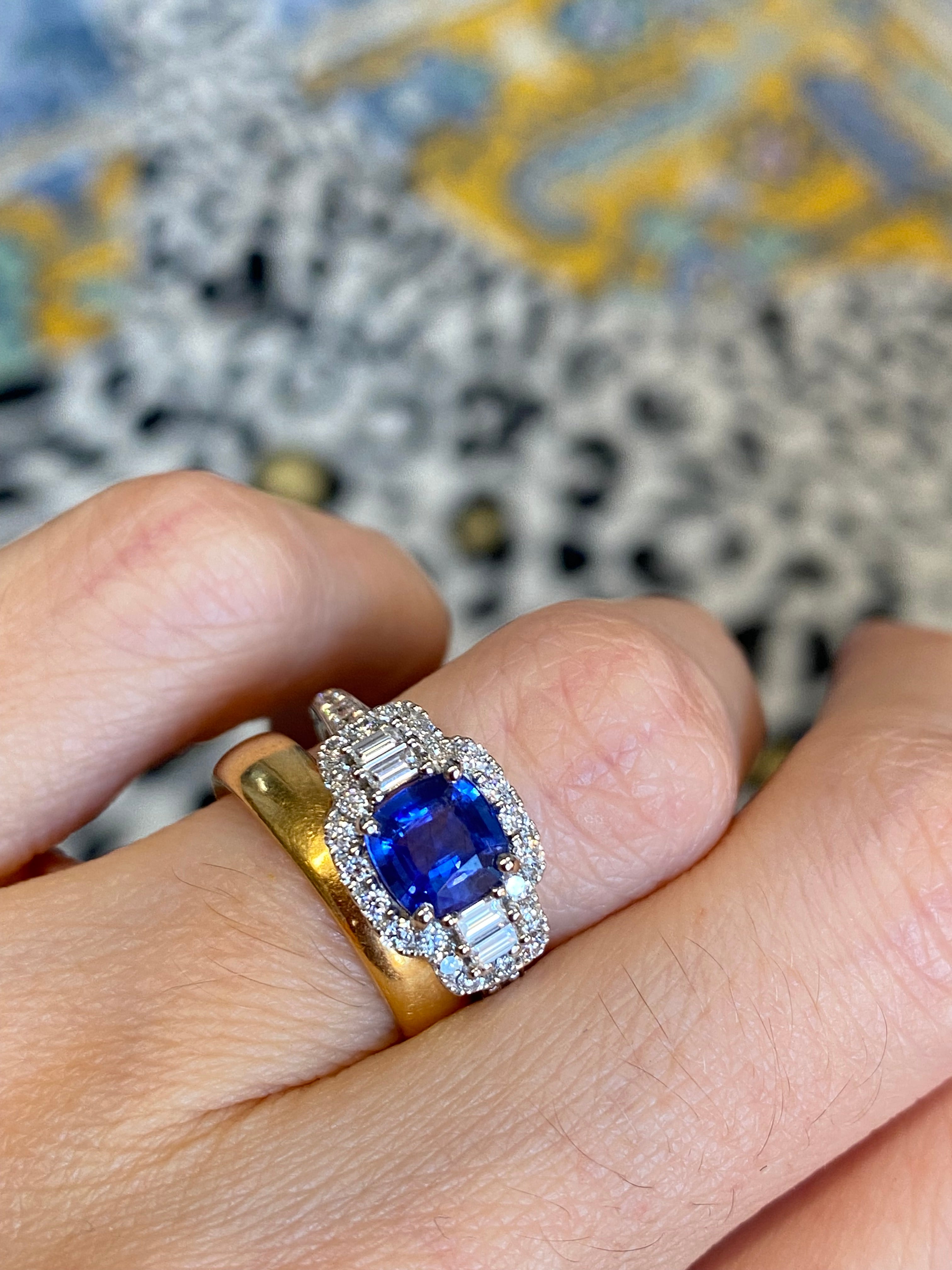 1.83 CTW Blue Ceylon Sapphire and Natural Diamond Three Stone Engagement Ring in Platinum