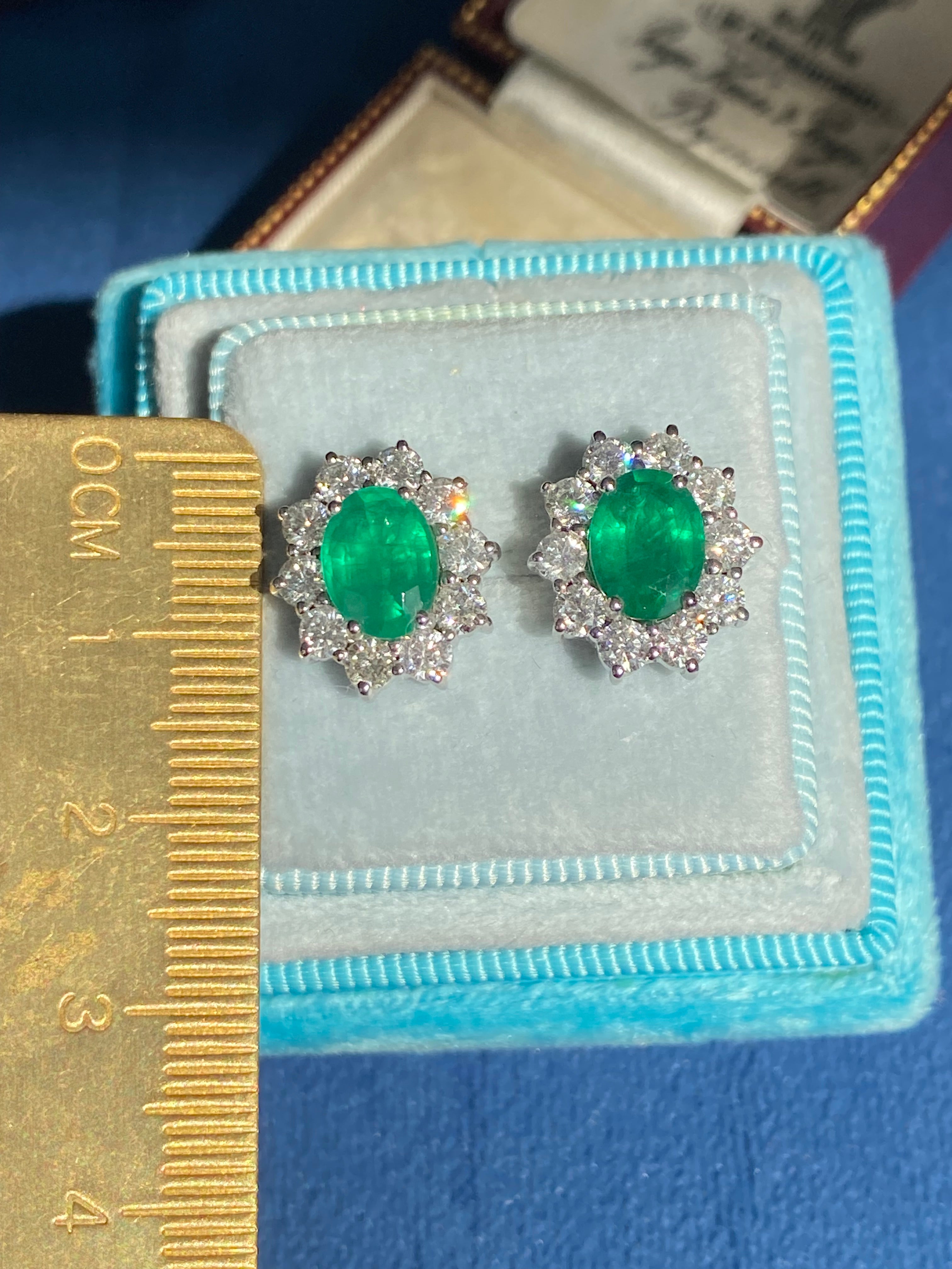 Extraordinary 3.65 CTW Emerald Earrings in 18ct White Gold