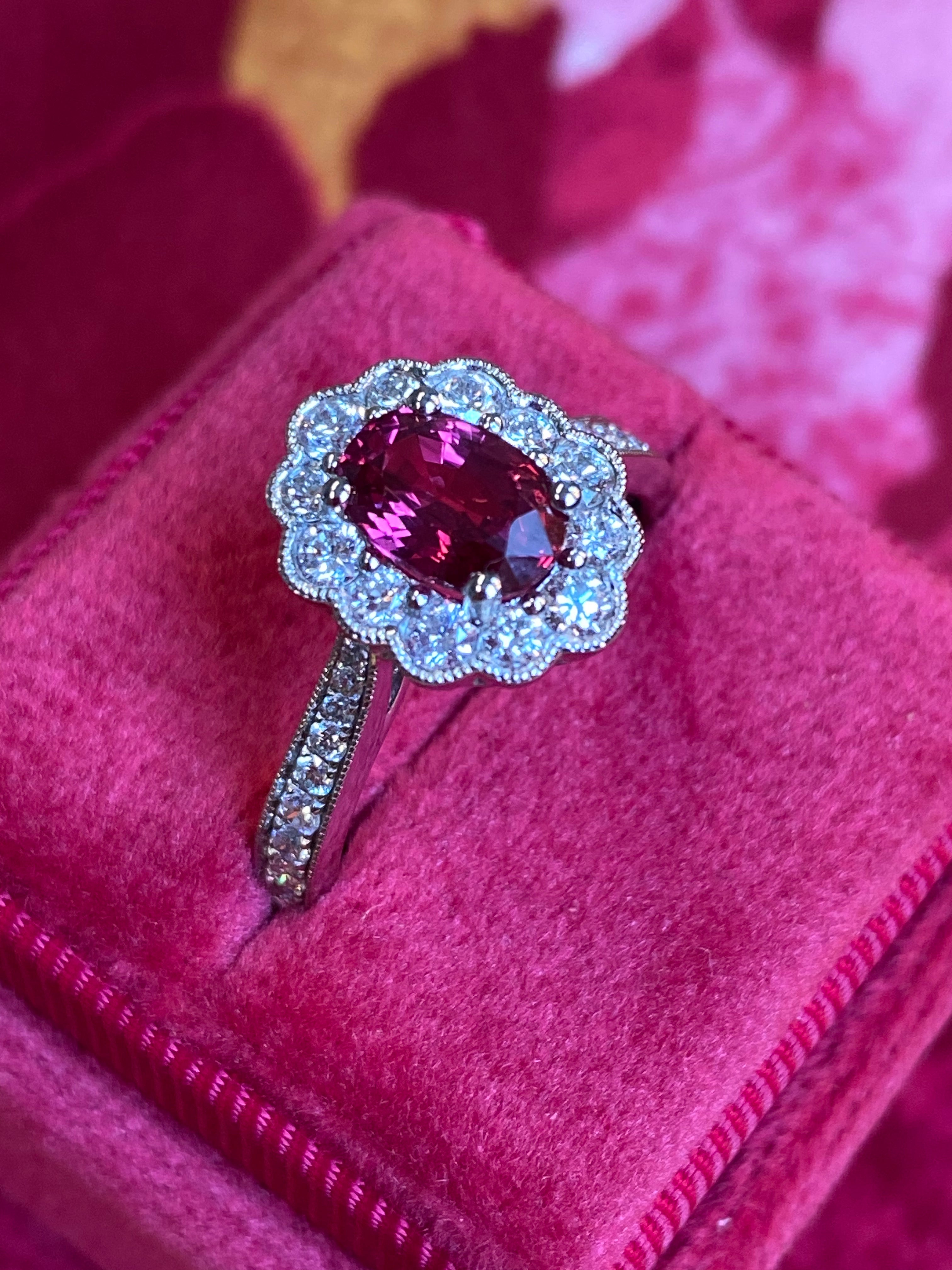 1.92ctw Oval-Cut Ruby and Natural Diamond Halo Ring in Platinum