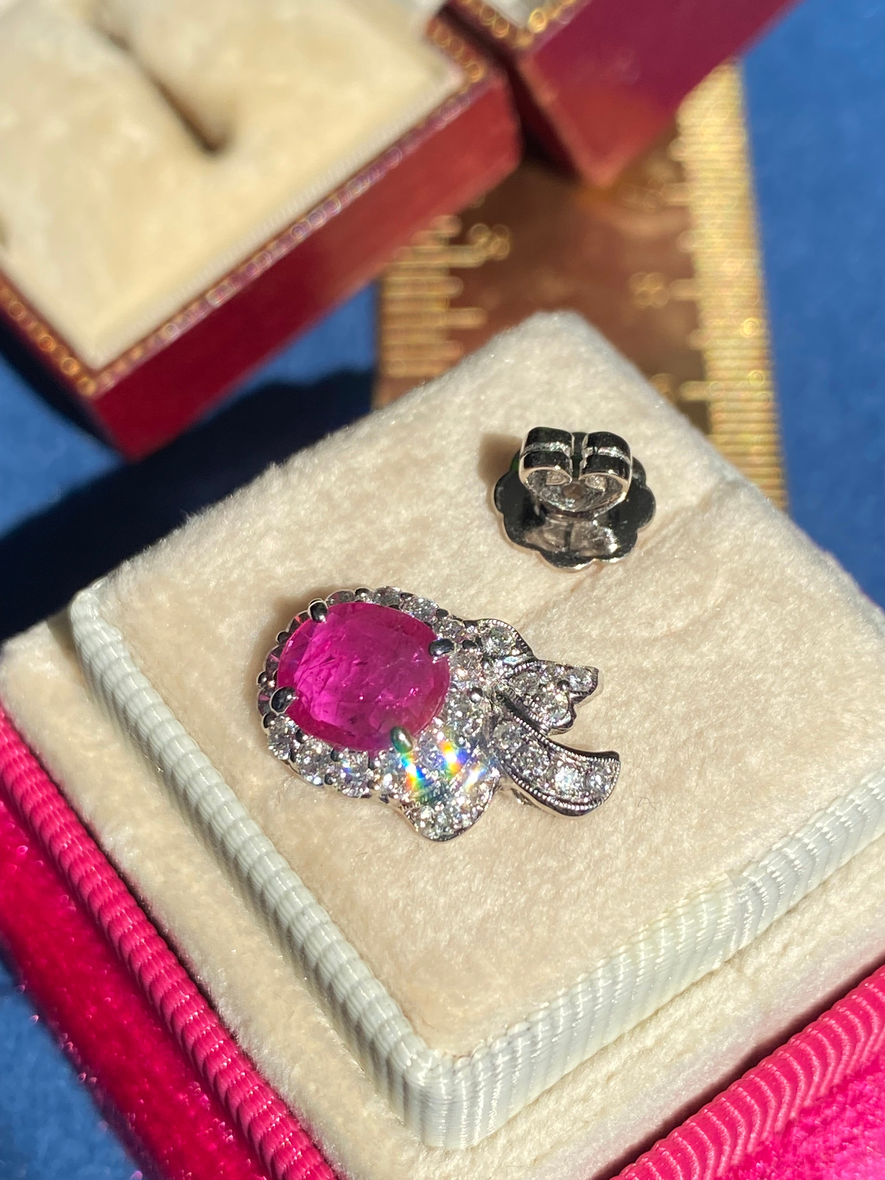 3.98 CTW Vintage Burmese Ruby Stud Earrings in 18ct White Gold
