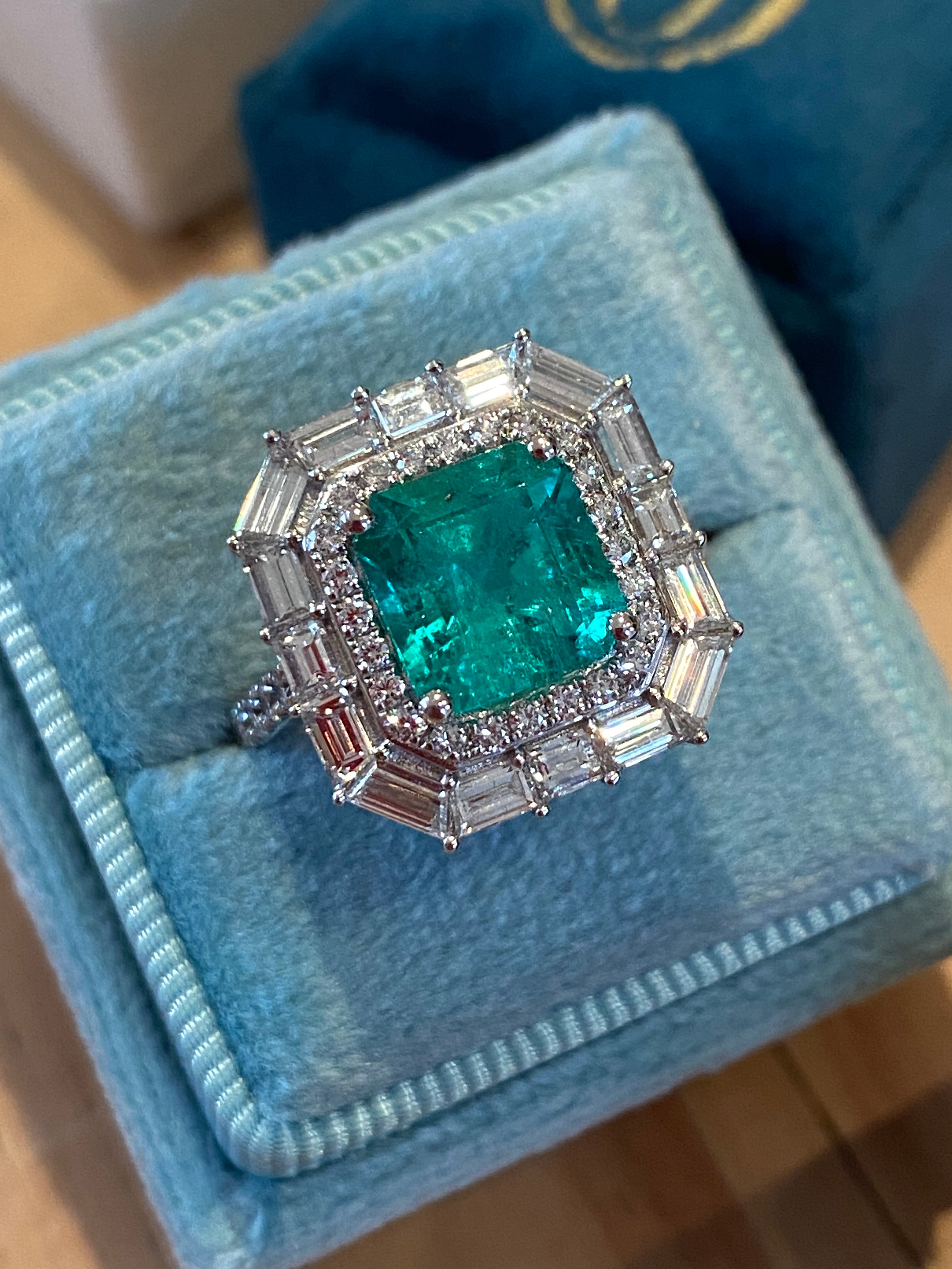 Masterpiece 2.34 Carat Colombian Emerald and 1.67ctw Natural Diamond Ring in Platinum