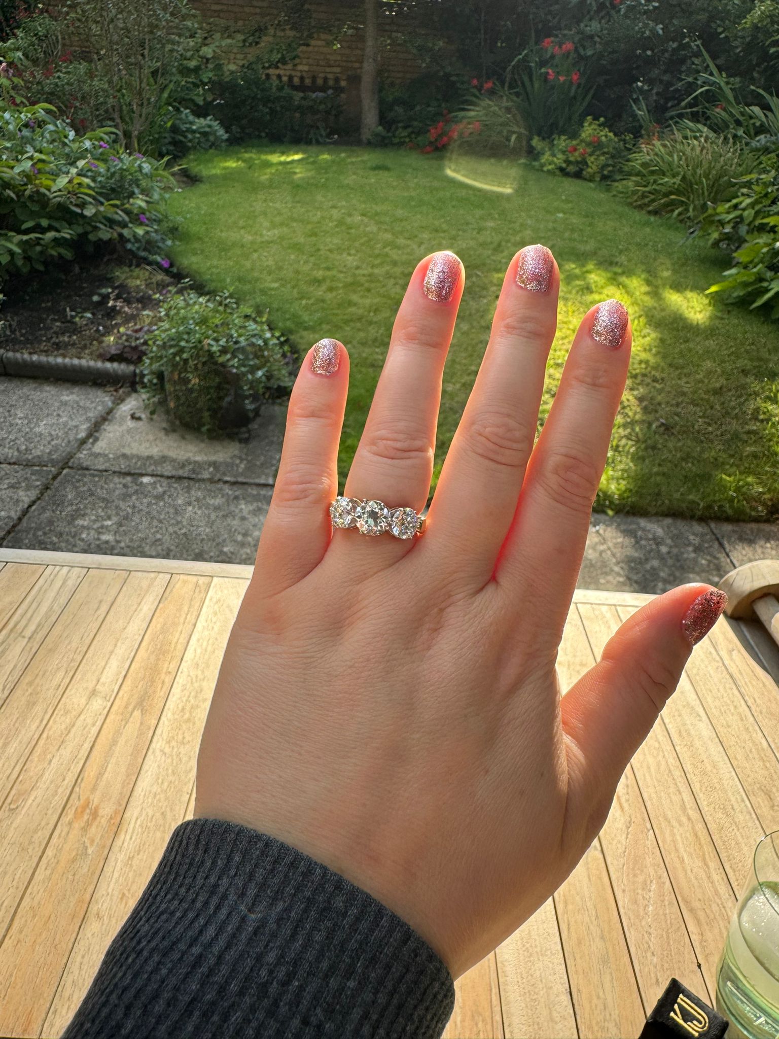 Heritage 4.00 CT + Old Cut Lab Grown Diamond Three Stone Trilogy Engagement Ring, at Least F Colour / VS Clarity