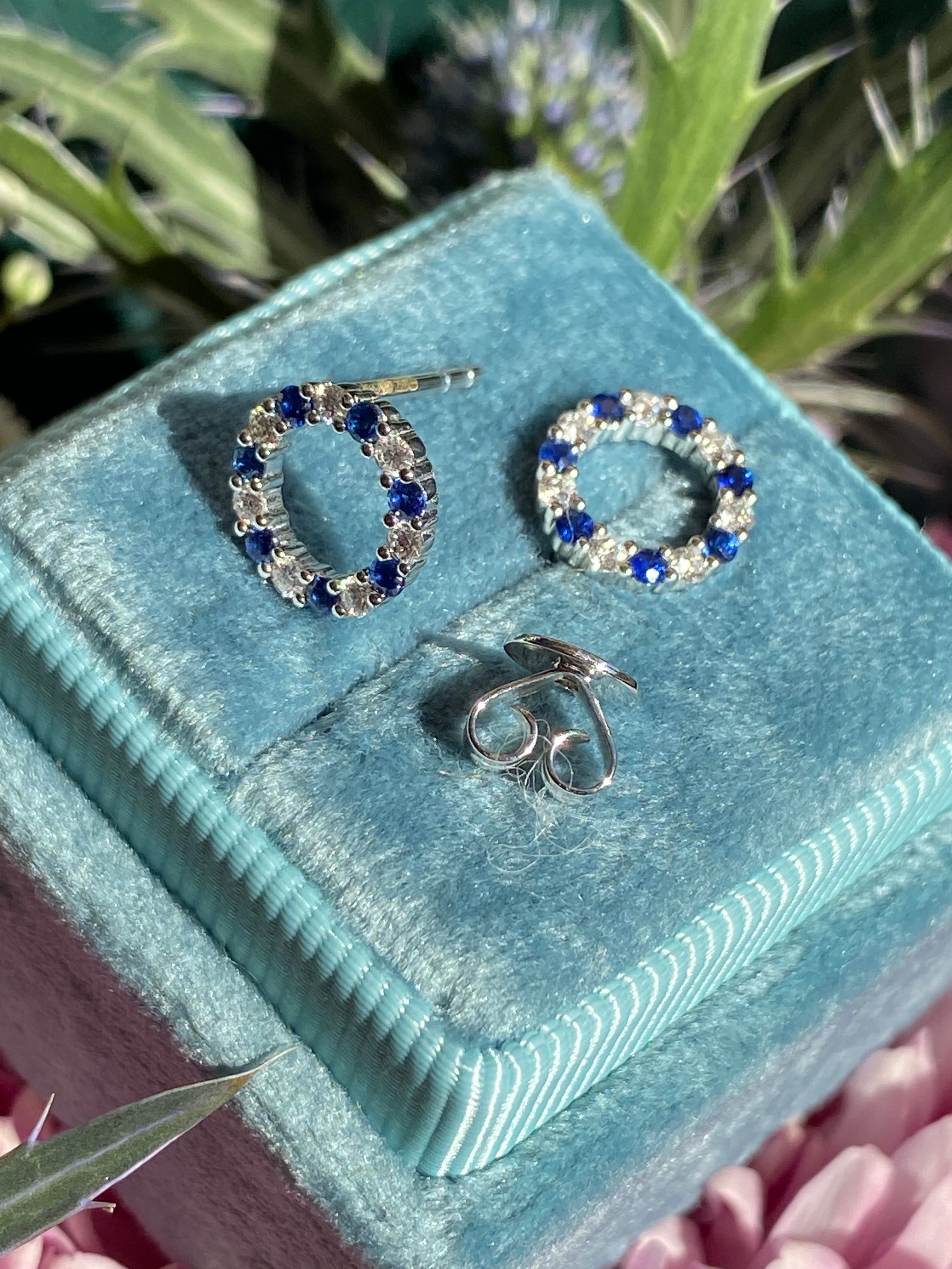 Sapphire and Diamond Stud Earrings in 18ct White Gold