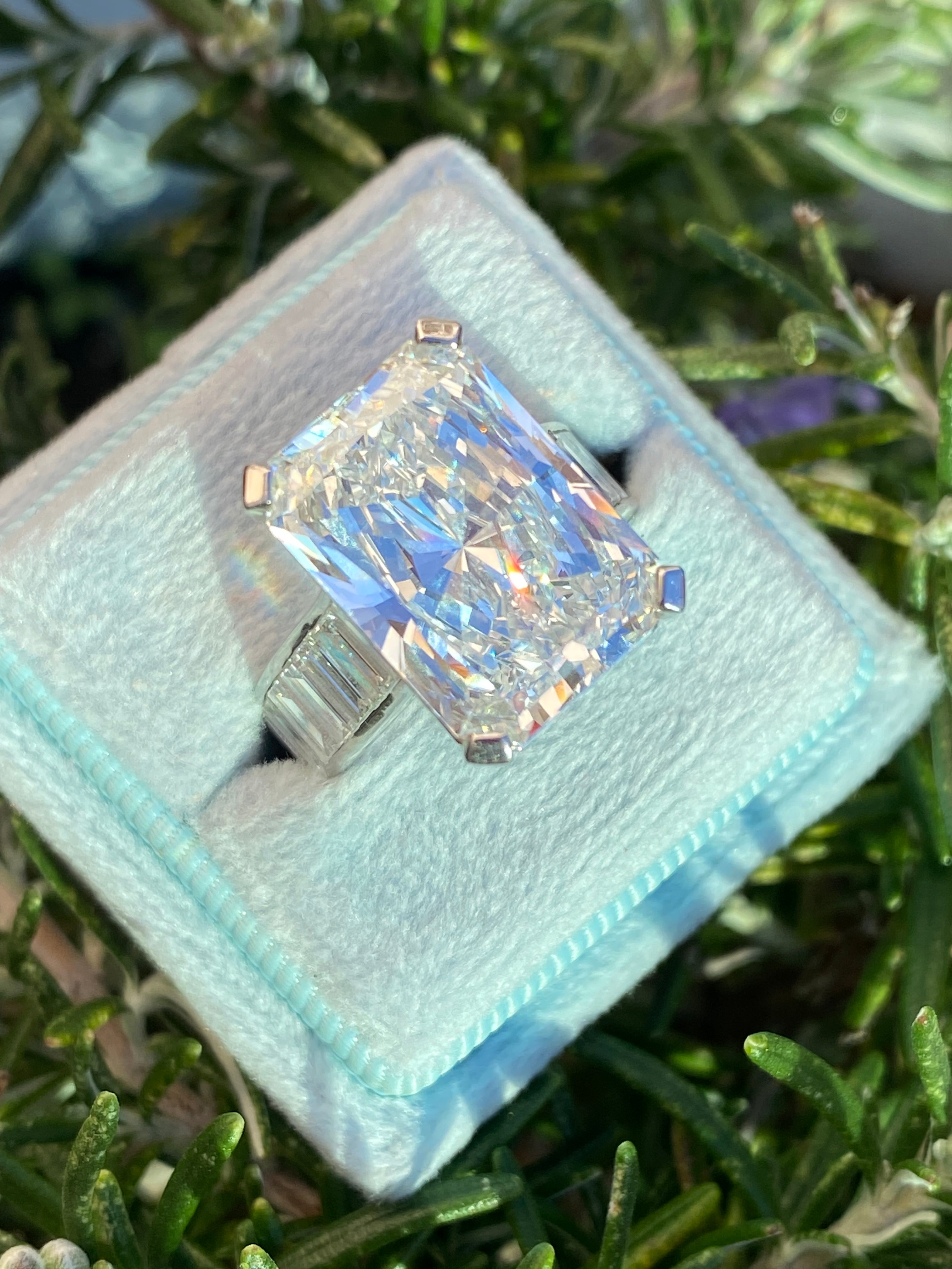 10.02 Carat Modified Brilliant Cut + 2.10 CTW Baguette Cut Lab Diamond Engagement Ring in Platinum