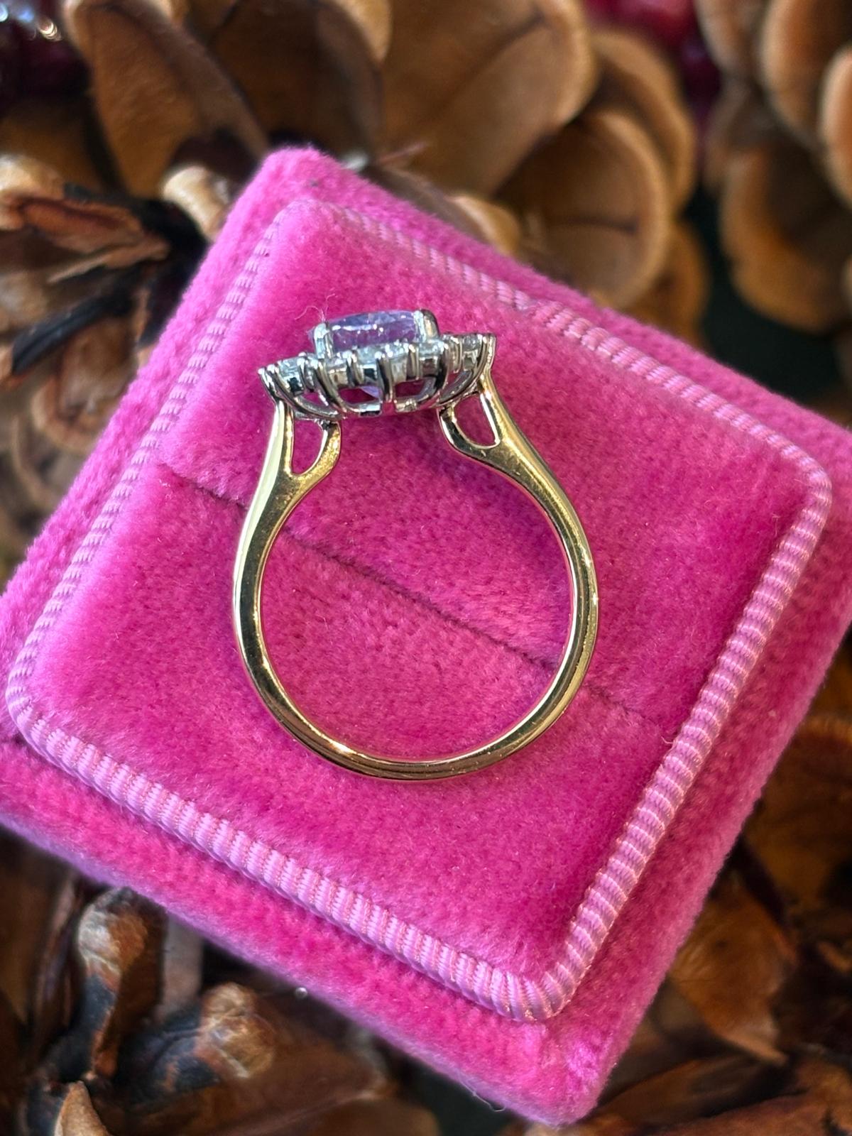 2.43 CTW No Heat Lilac Sapphire and Natural Diamond Ring in Platinum and 18ct Yellow Gold