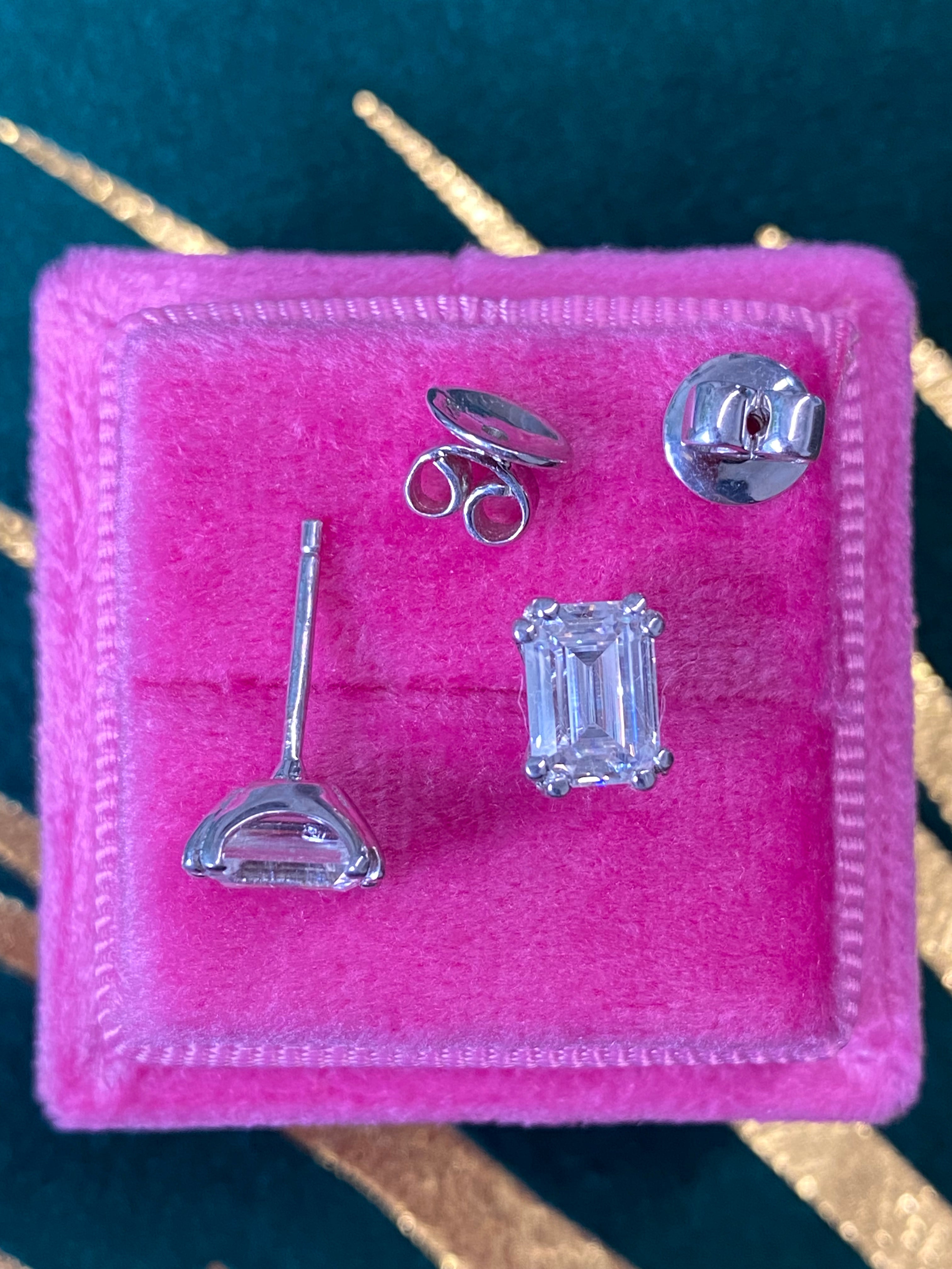 1.97 CTW Emerald Cut Moissanite Stud Earrings in Sterling Silver