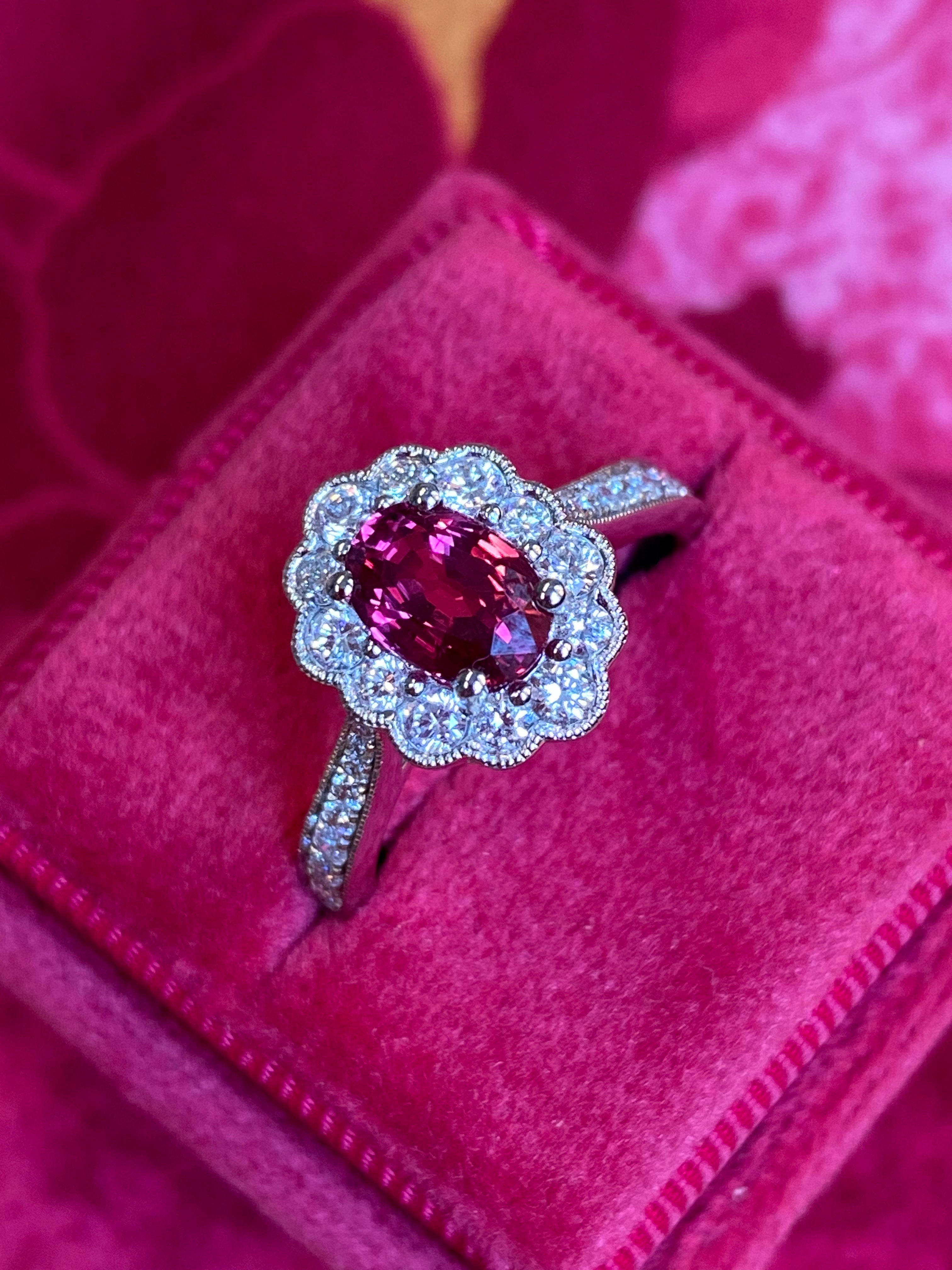 1.92ctw Oval-Cut Ruby and Natural Diamond Halo Ring in Platinum