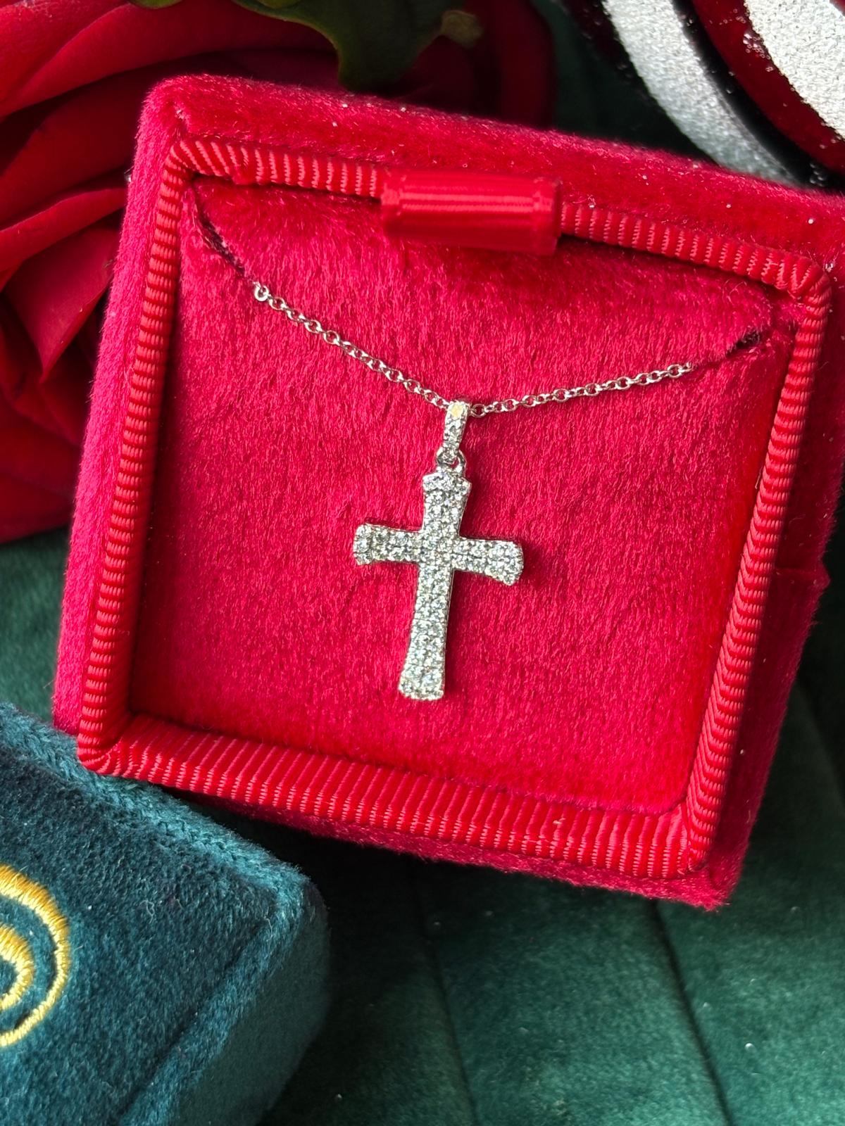 Lovely Natural Diamond Cross Pendant Necklace in 18ct White Gold