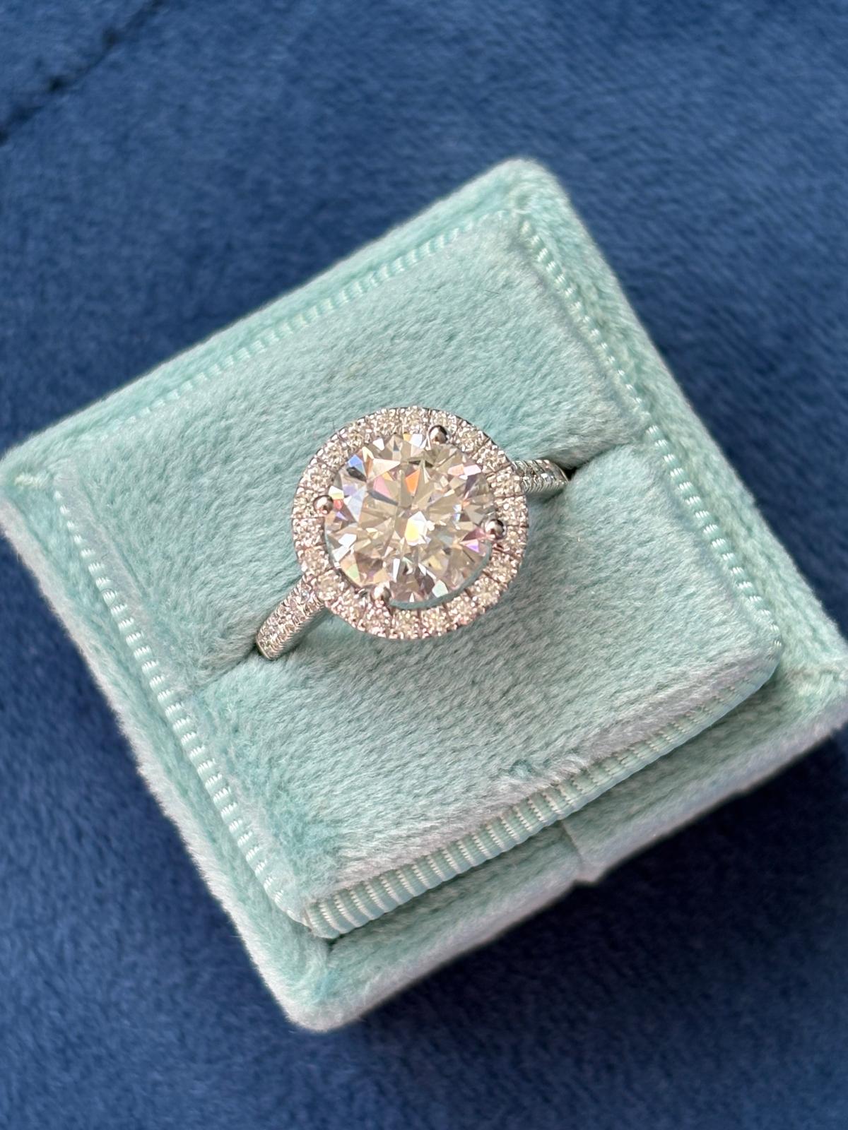 3.09 CTW Round Cut Moissanite Halo Engagement Ring in Sterling Silver