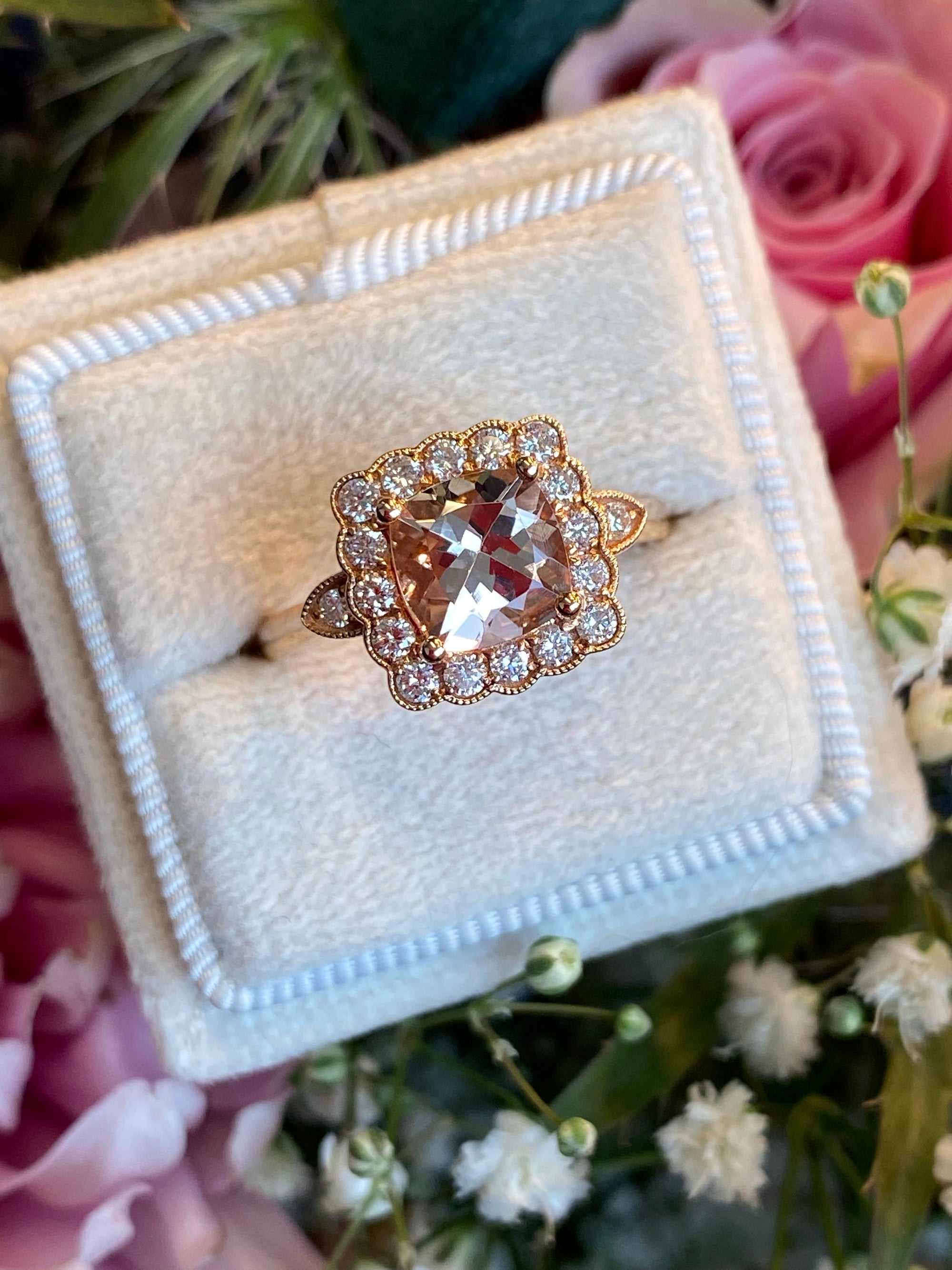 1.58 CTW Morganite and Natural Diamond Ring in 18ct Rose Gold