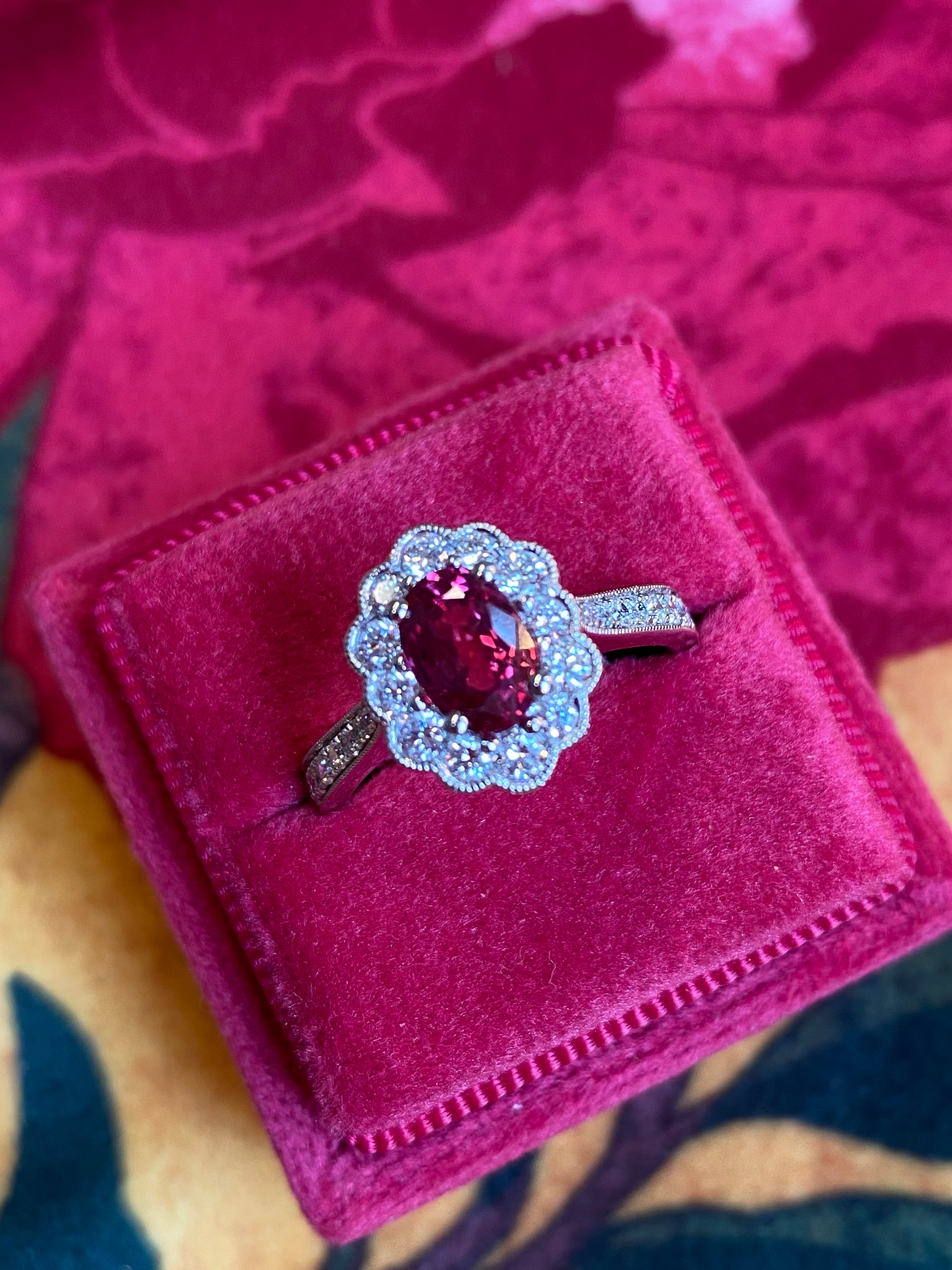 1.92ctw Oval-Cut Ruby and Natural Diamond Halo Ring in Platinum