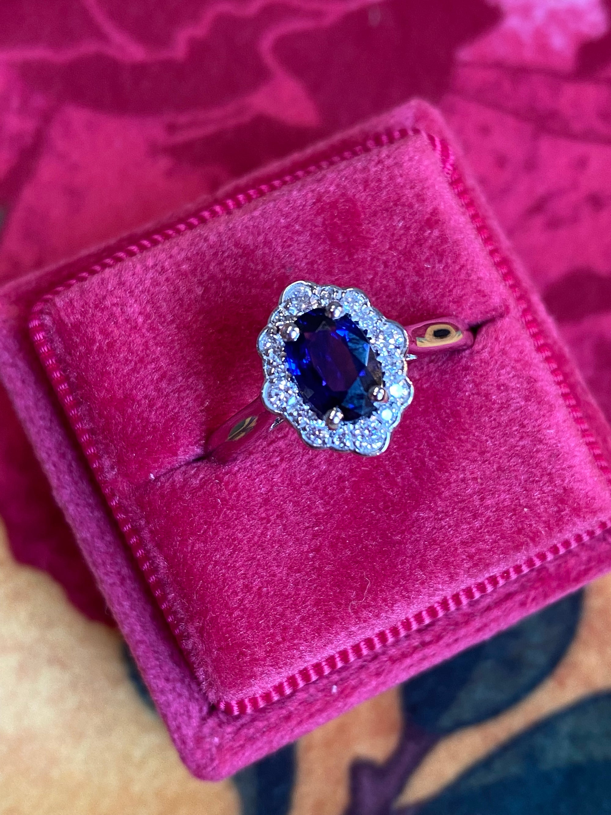 1.26 CTW Art Deco Style Blue Ceylon Sapphire and Natural Diamond Halo Ring in Platinum