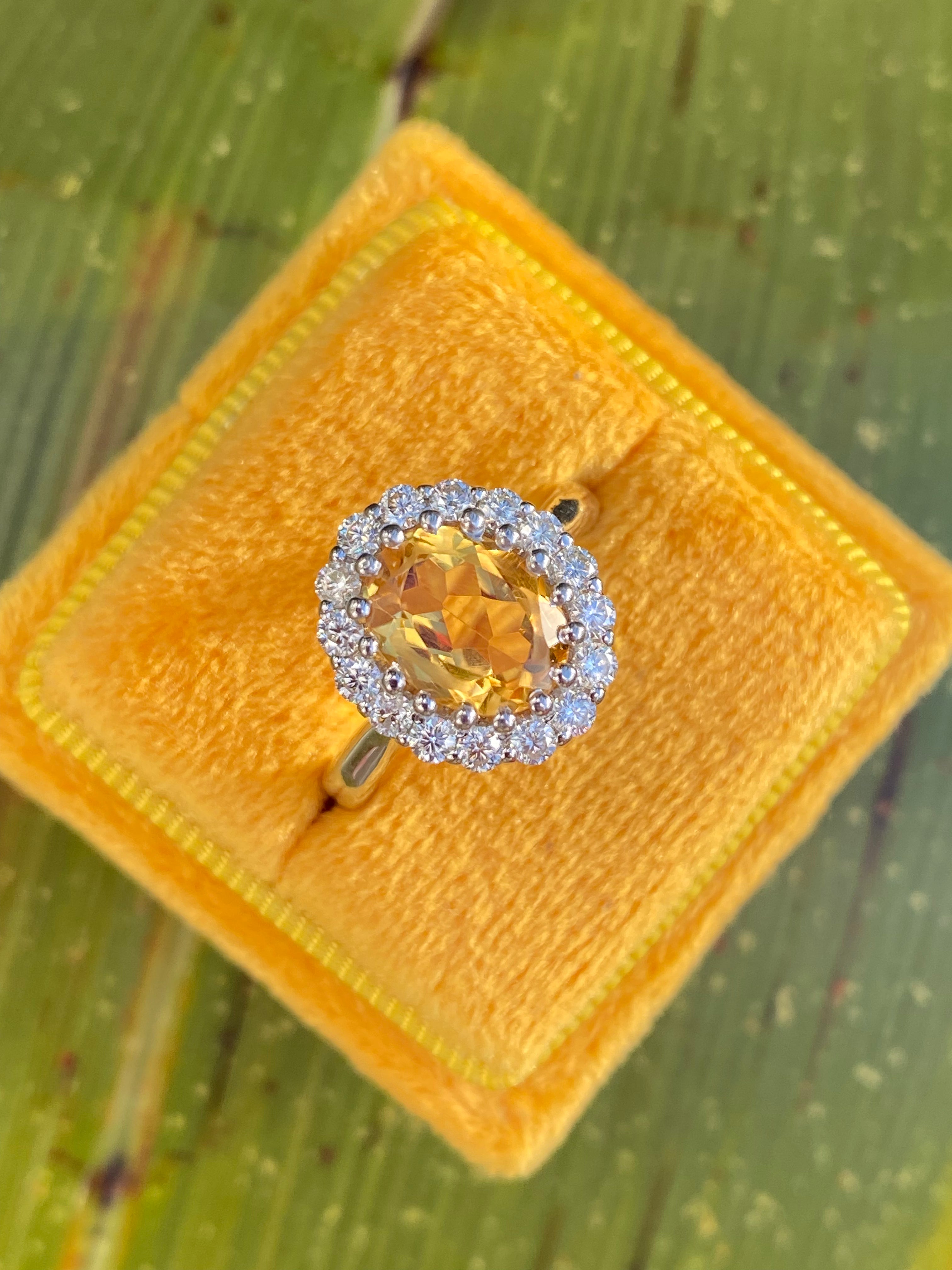 2.52 CTW Oval Cut Citrine and Moissanite Halo Cocktail Ring in Sterling Silver