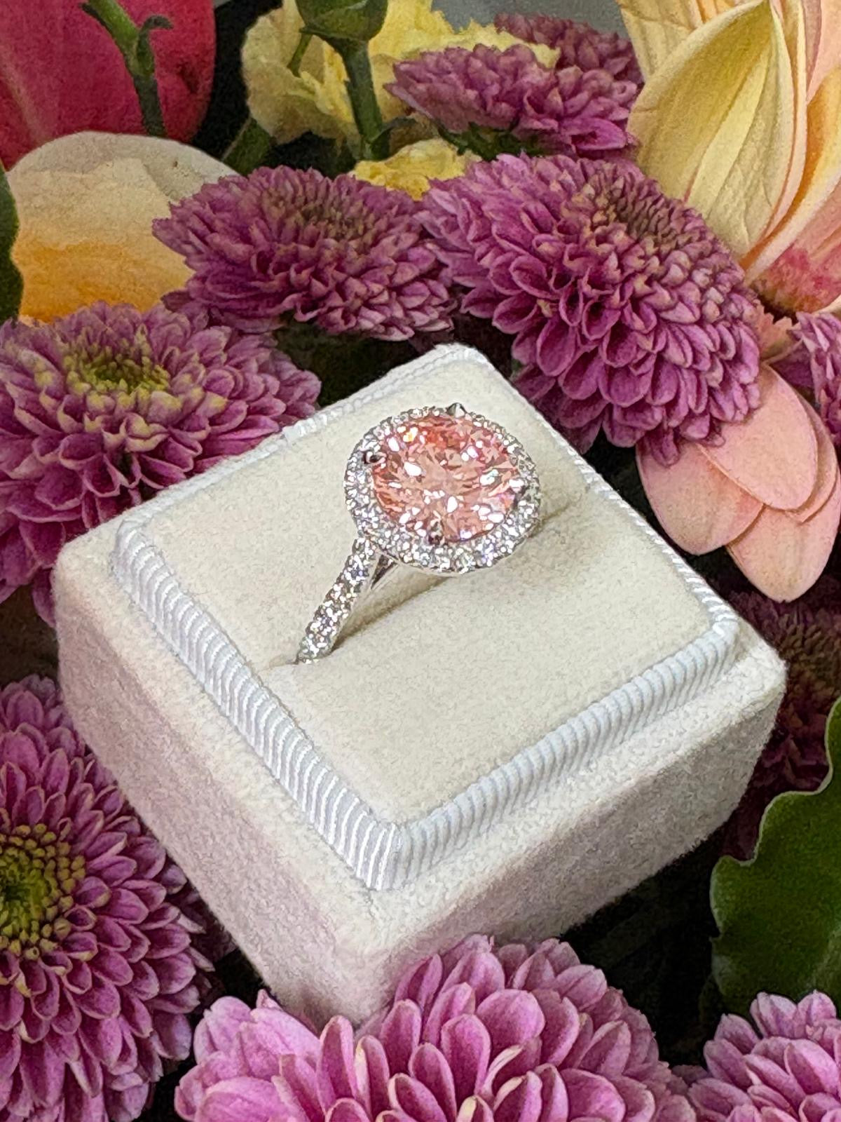 3.52 CTW Fancy Pink Lab Grown Diamond Halo Ring in Platinum