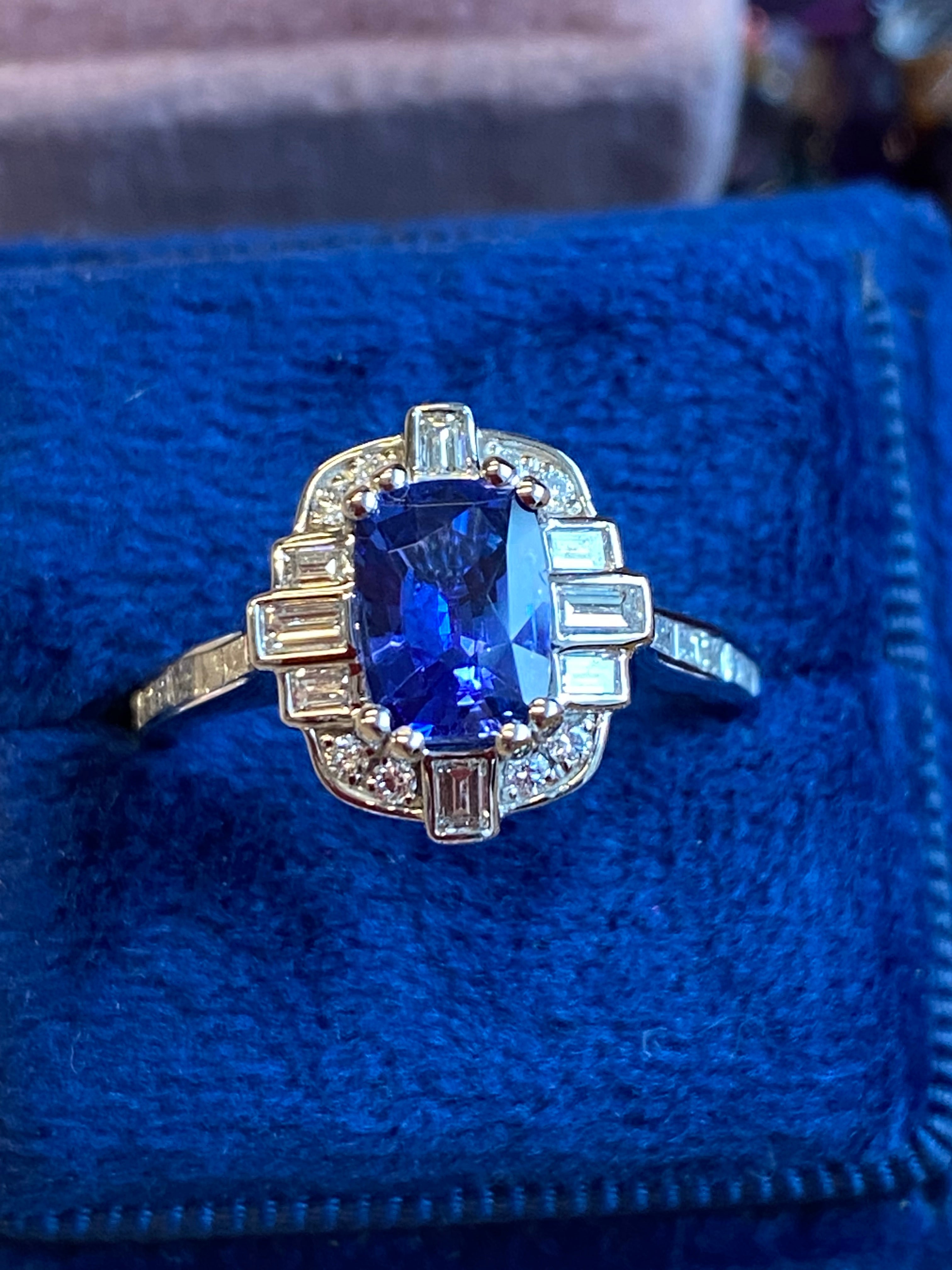 1.94 CTW Blue Ceylon Sapphire and Natural Diamond Art Deco Style Halo Ring in Platinum
