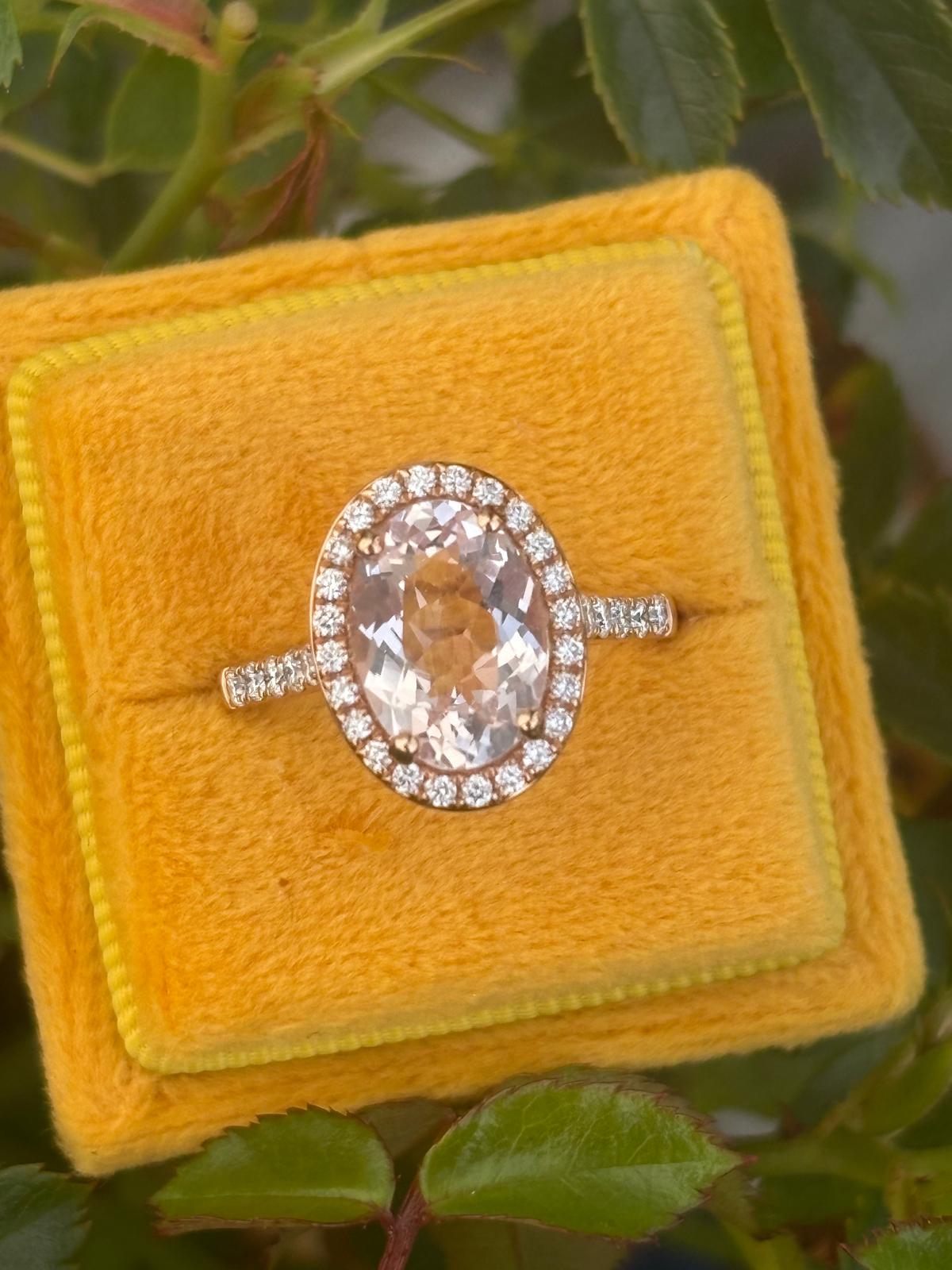 2.63 CTW Morganite and Natural Diamond Ring in 18ct Rose Gold
