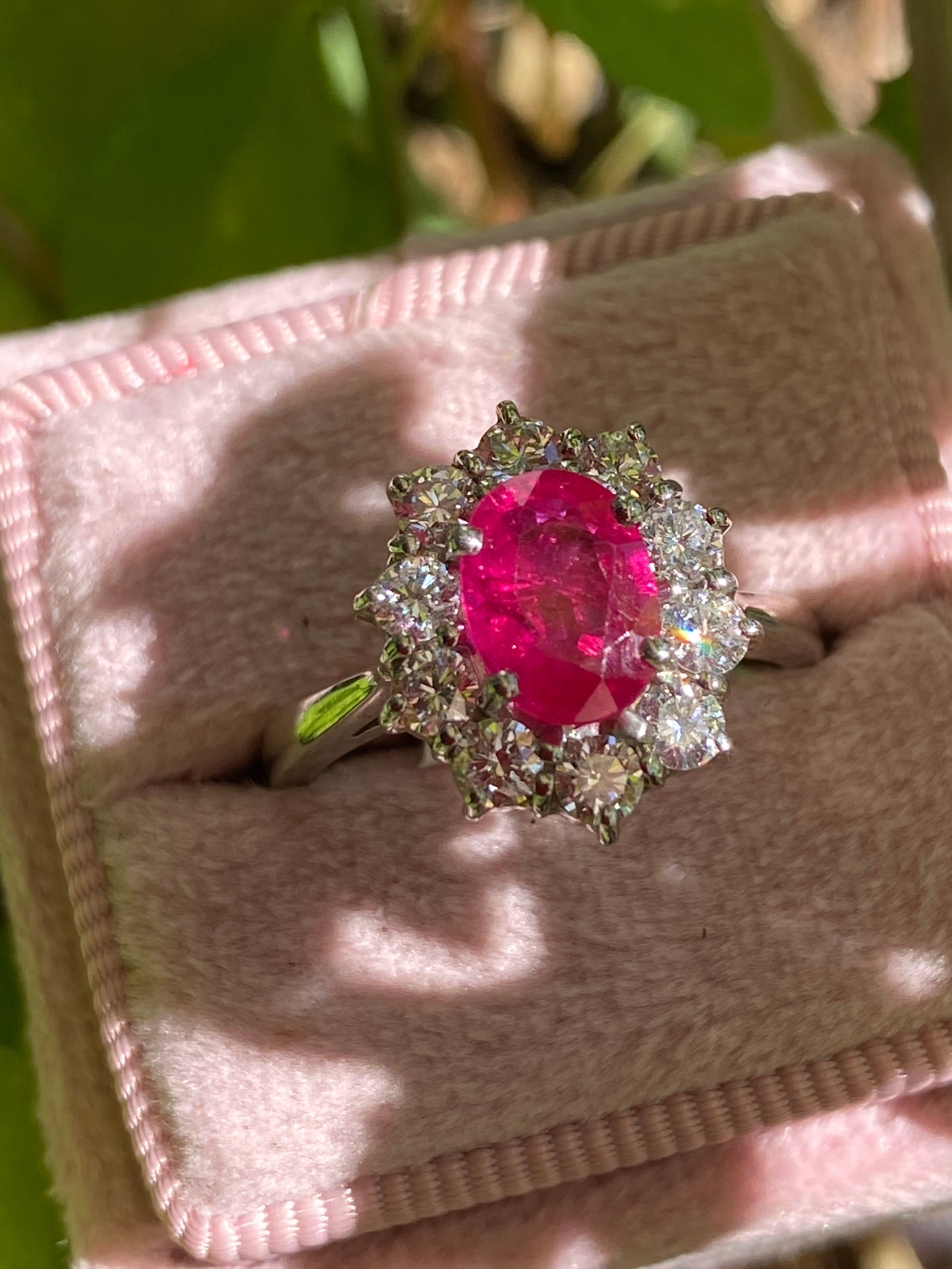 2.08 CTW Oval-Cut Ruby and Natural Diamond Halo Ring in Platinum