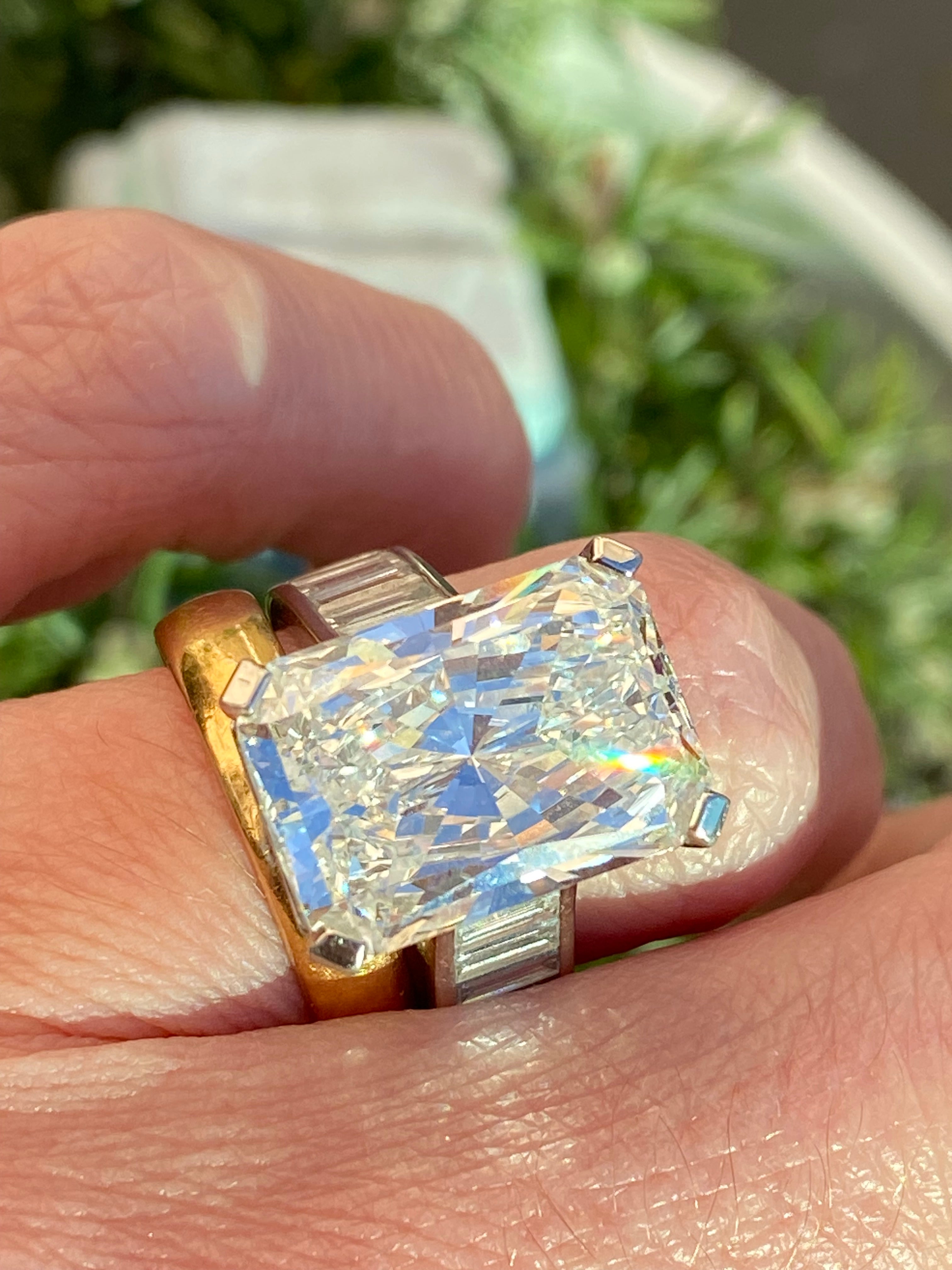 10.02 Carat Modified Brilliant Cut + 2.10 CTW Baguette Cut Lab Diamond Engagement Ring in Platinum