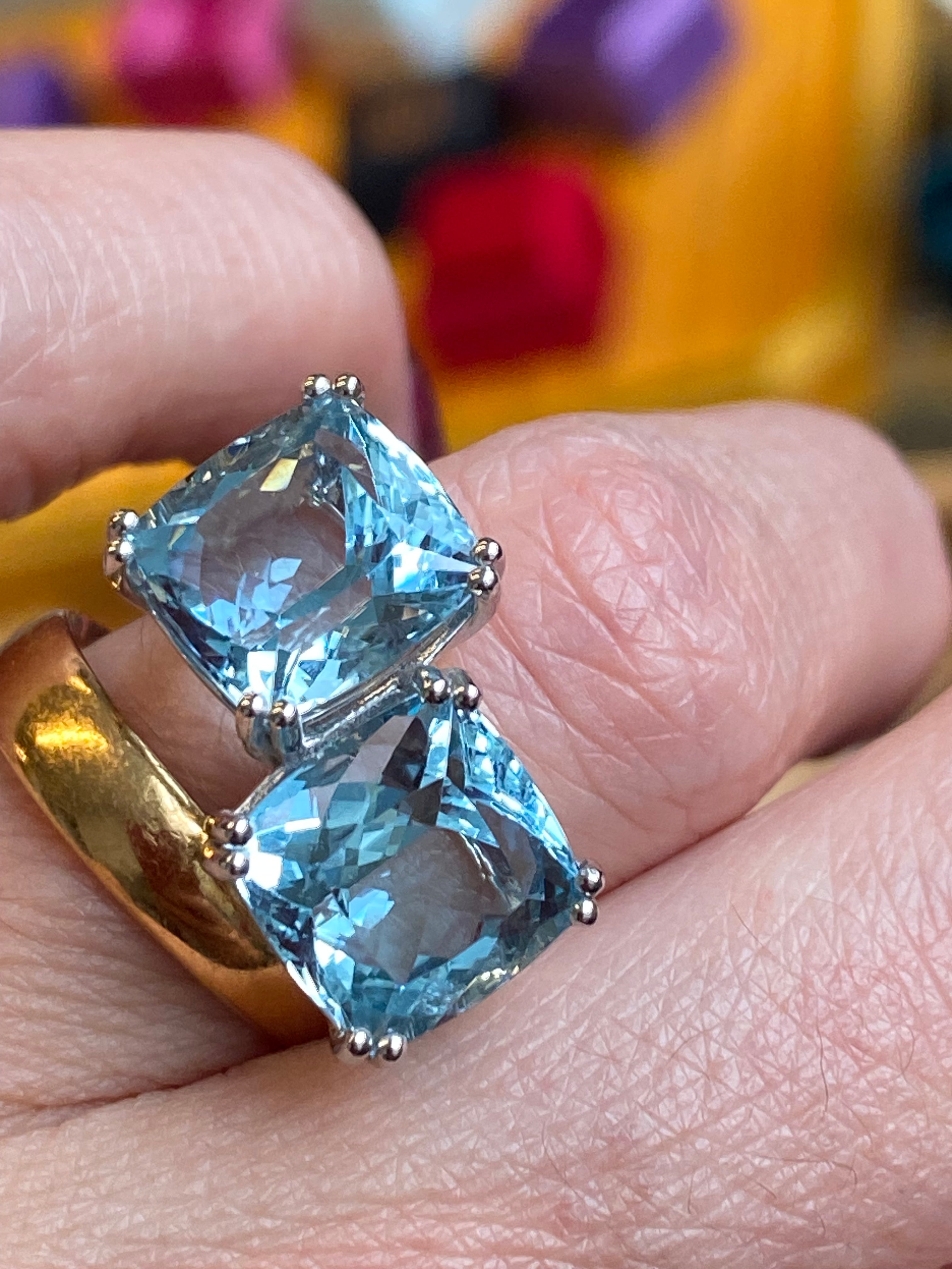 9.67 CTW Aquamarine and Natural Diamond Toi et Moi Ring in Platinum