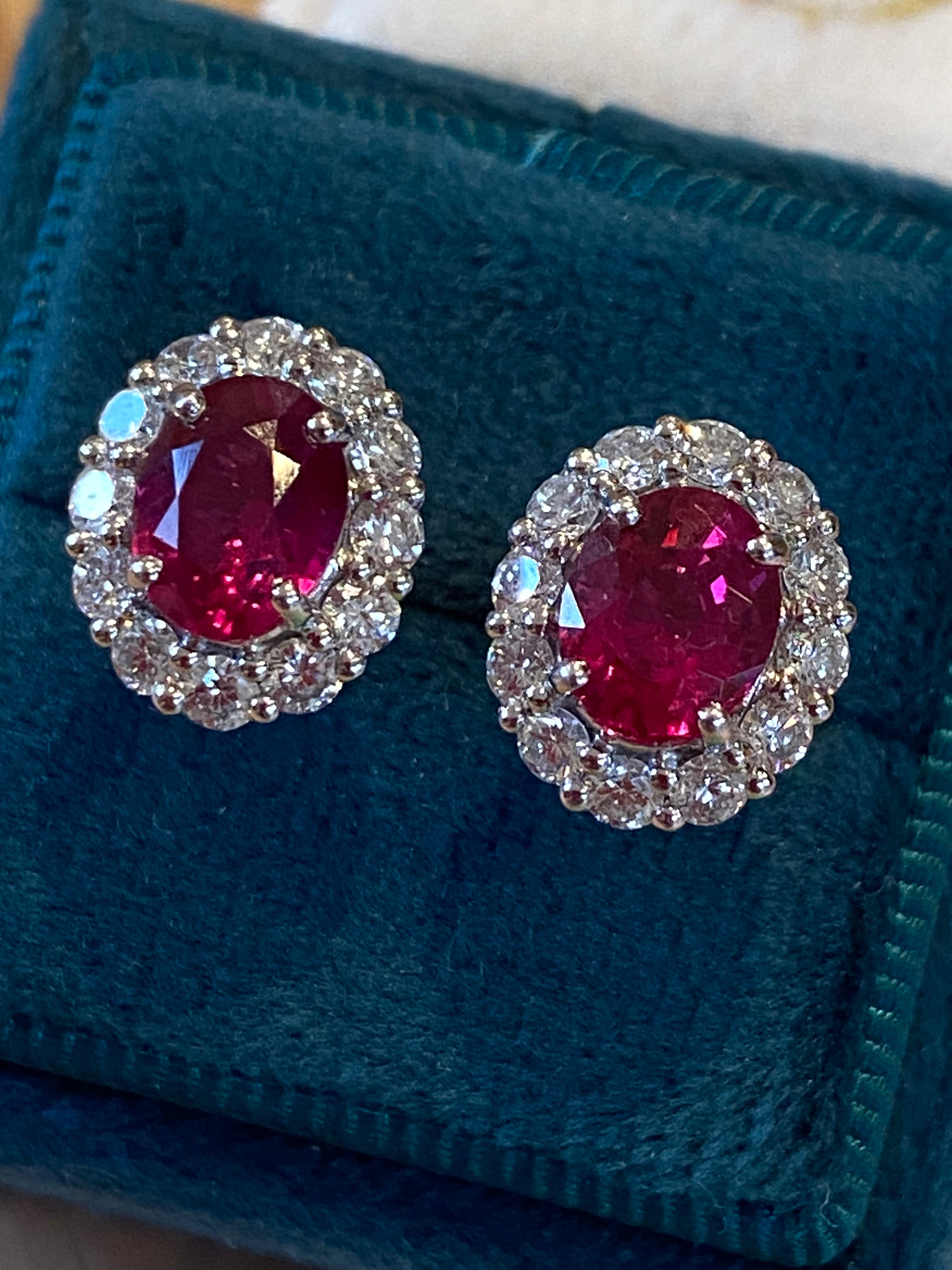 4.27 CTW Certified No Heat Ruby and Natural Diamond Stud Earrings in 18ct White Gold