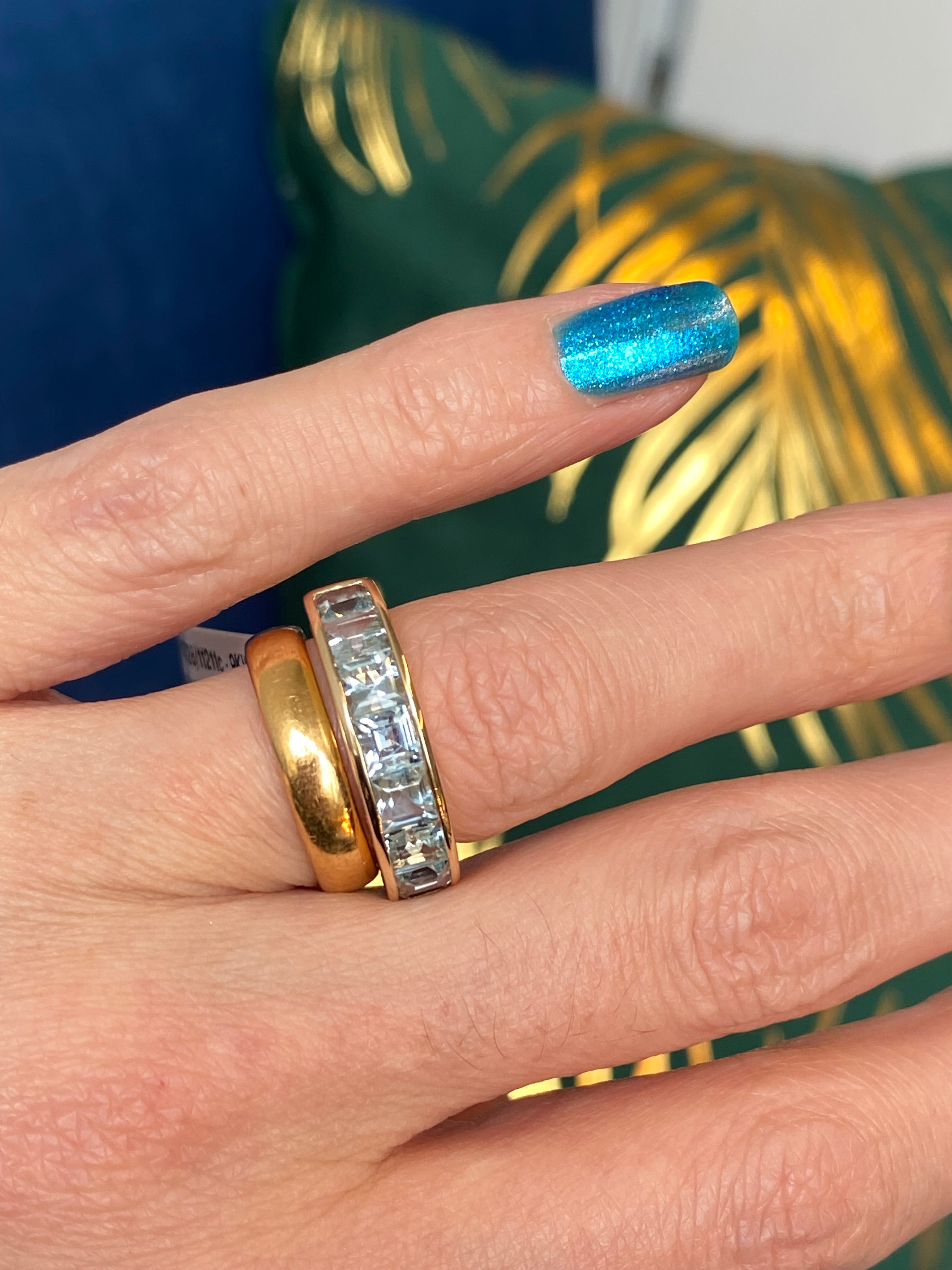 Stunning 2.33 CTW Aquamarine Eternity Ring in 9ct Yellow Gold