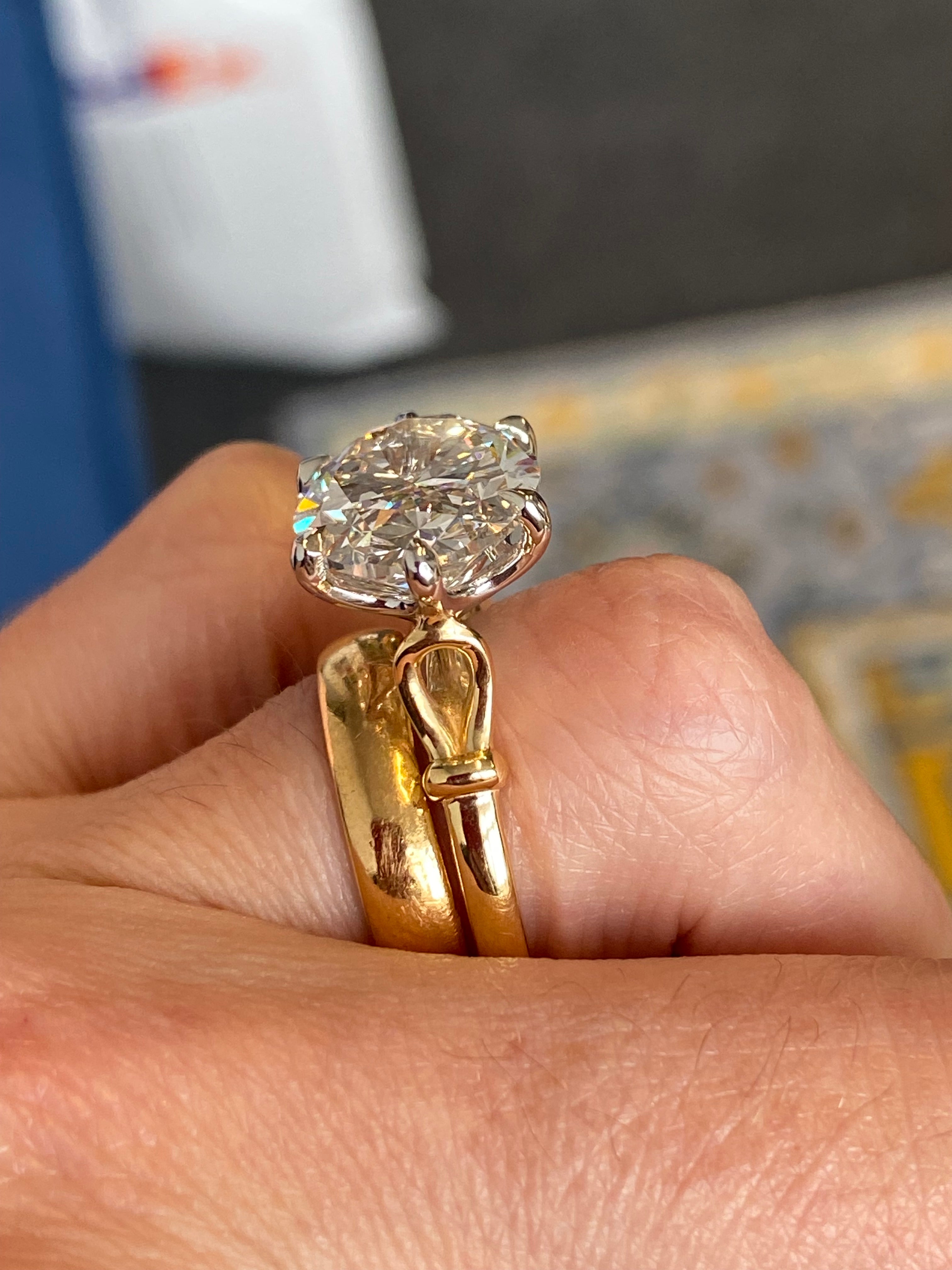 8.01 Carat Oval Cut Lab Diamond East West Solitaire Engagement Ring in 18ct Yellow Gold and Platinum